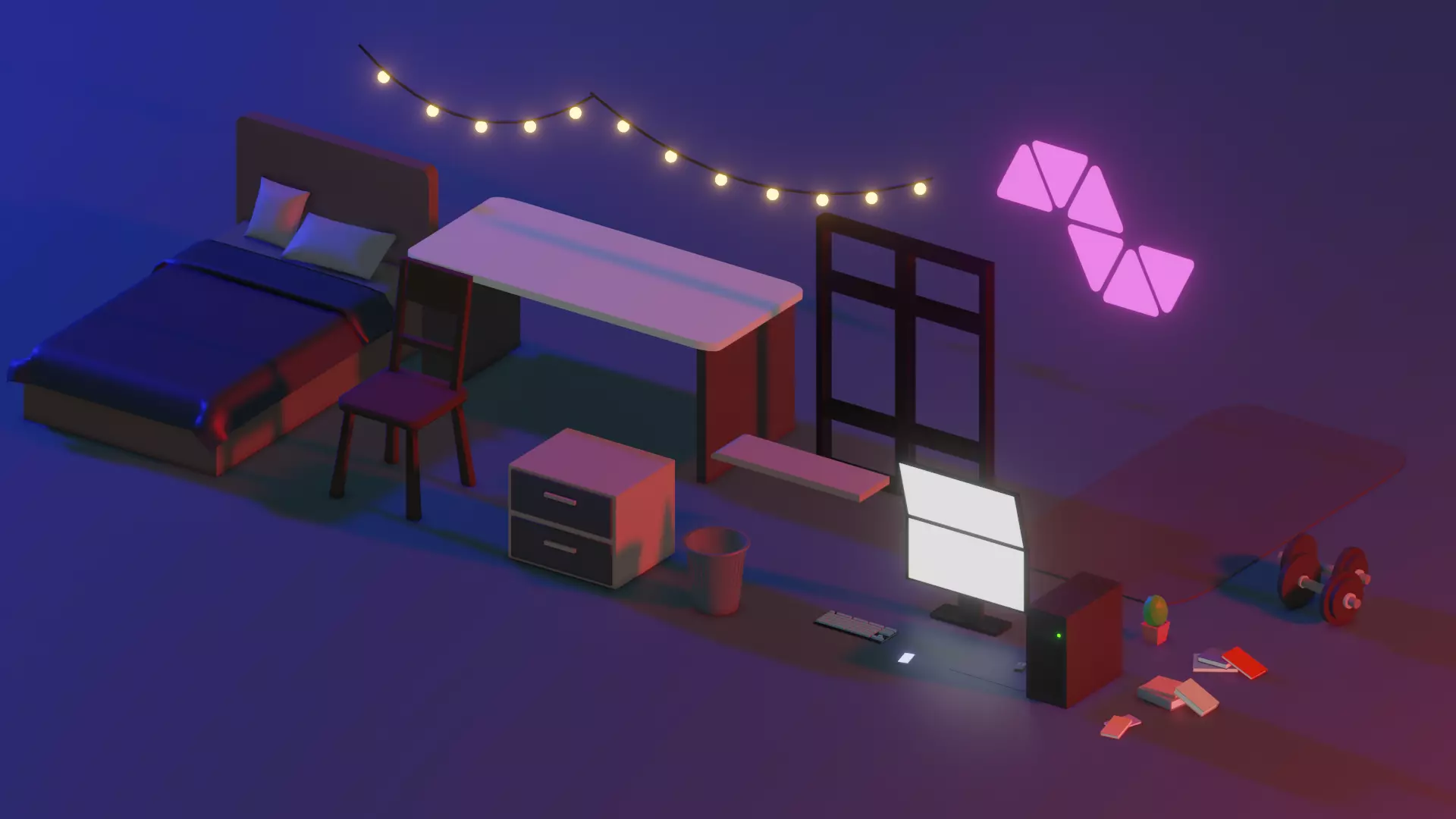 Assets for isometric rooms Low-poly 3D model_0