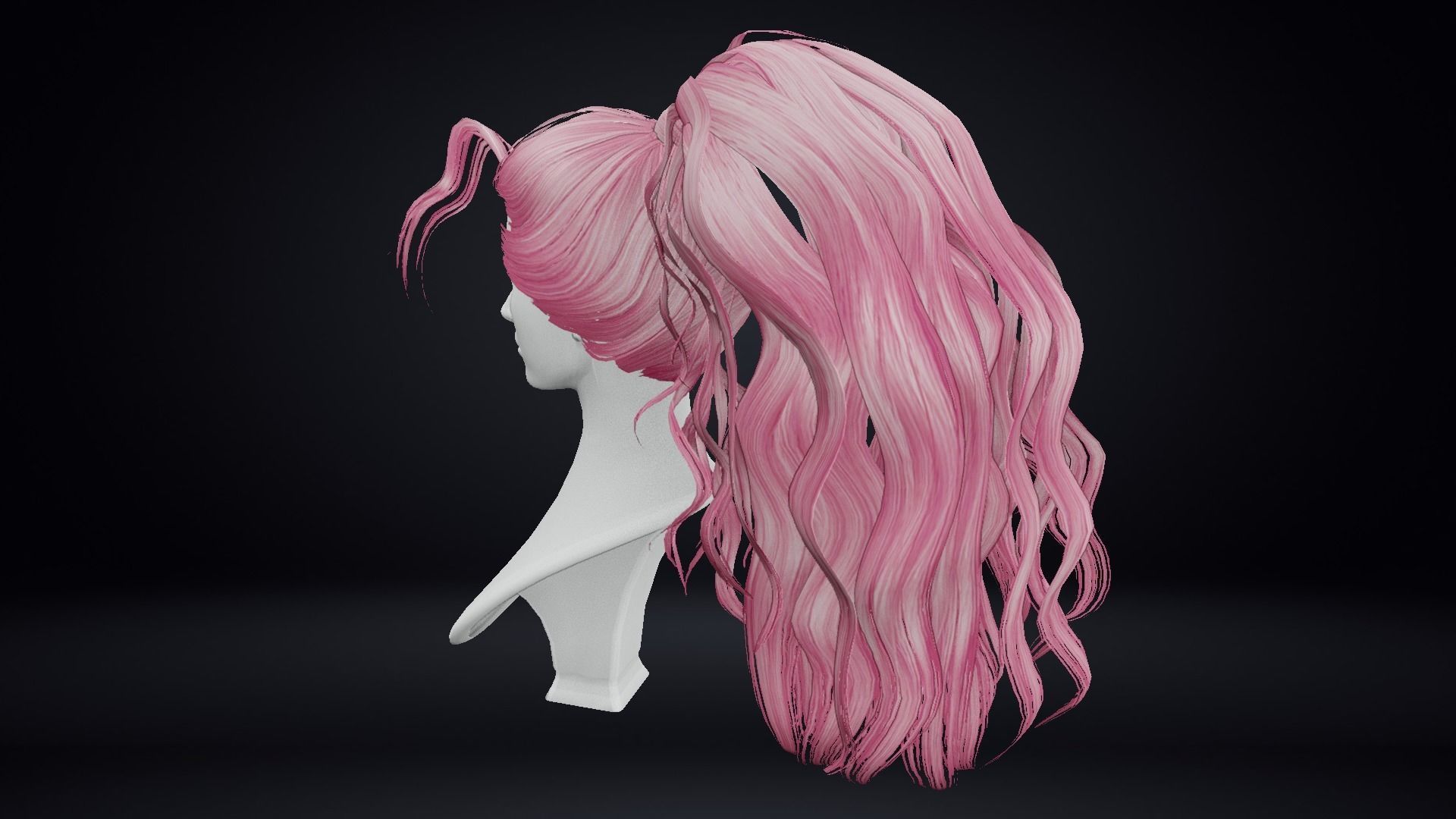 Female Hair Low-poly 3D model_7