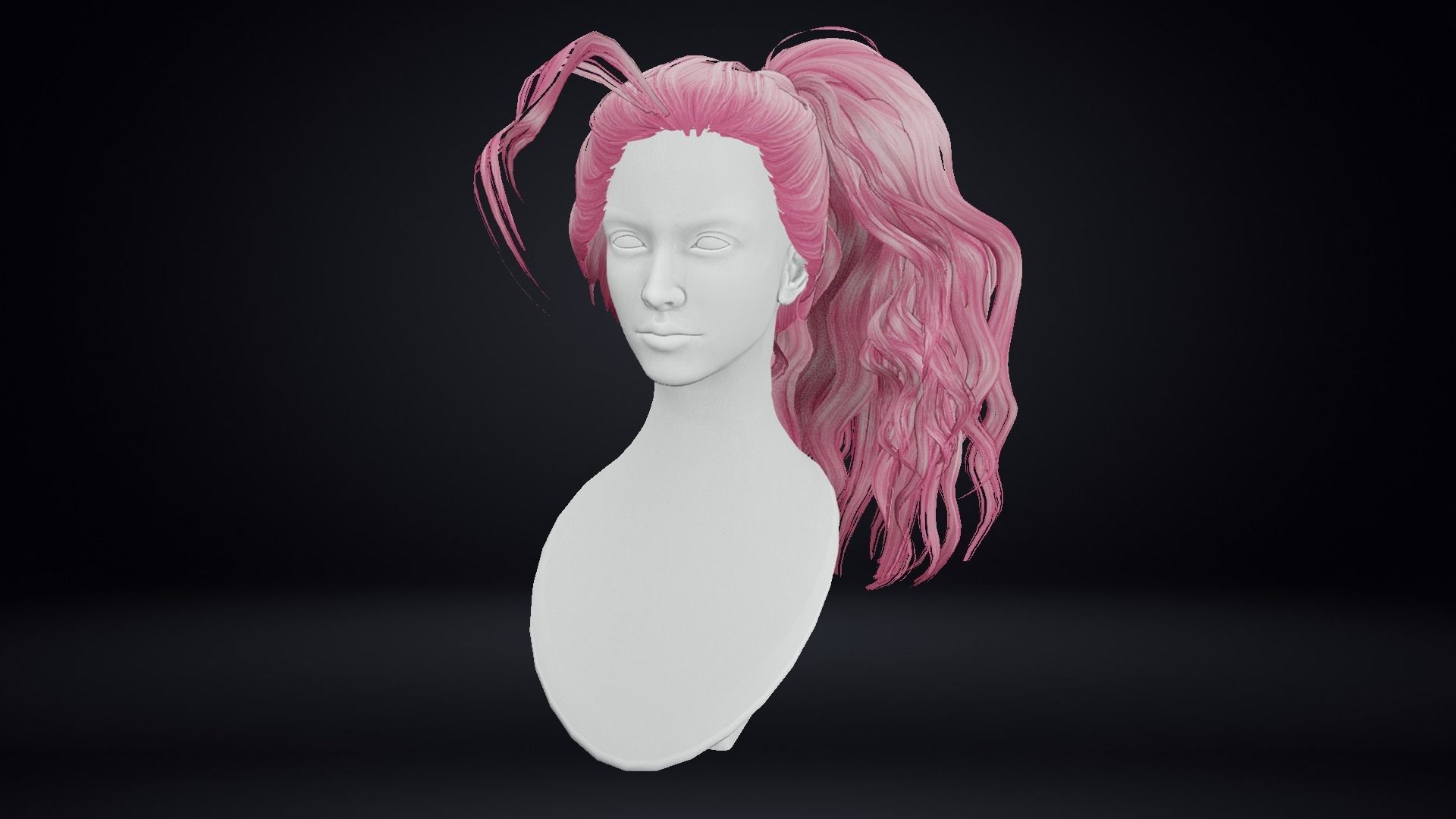 Female Hair Low-poly 3D model_10