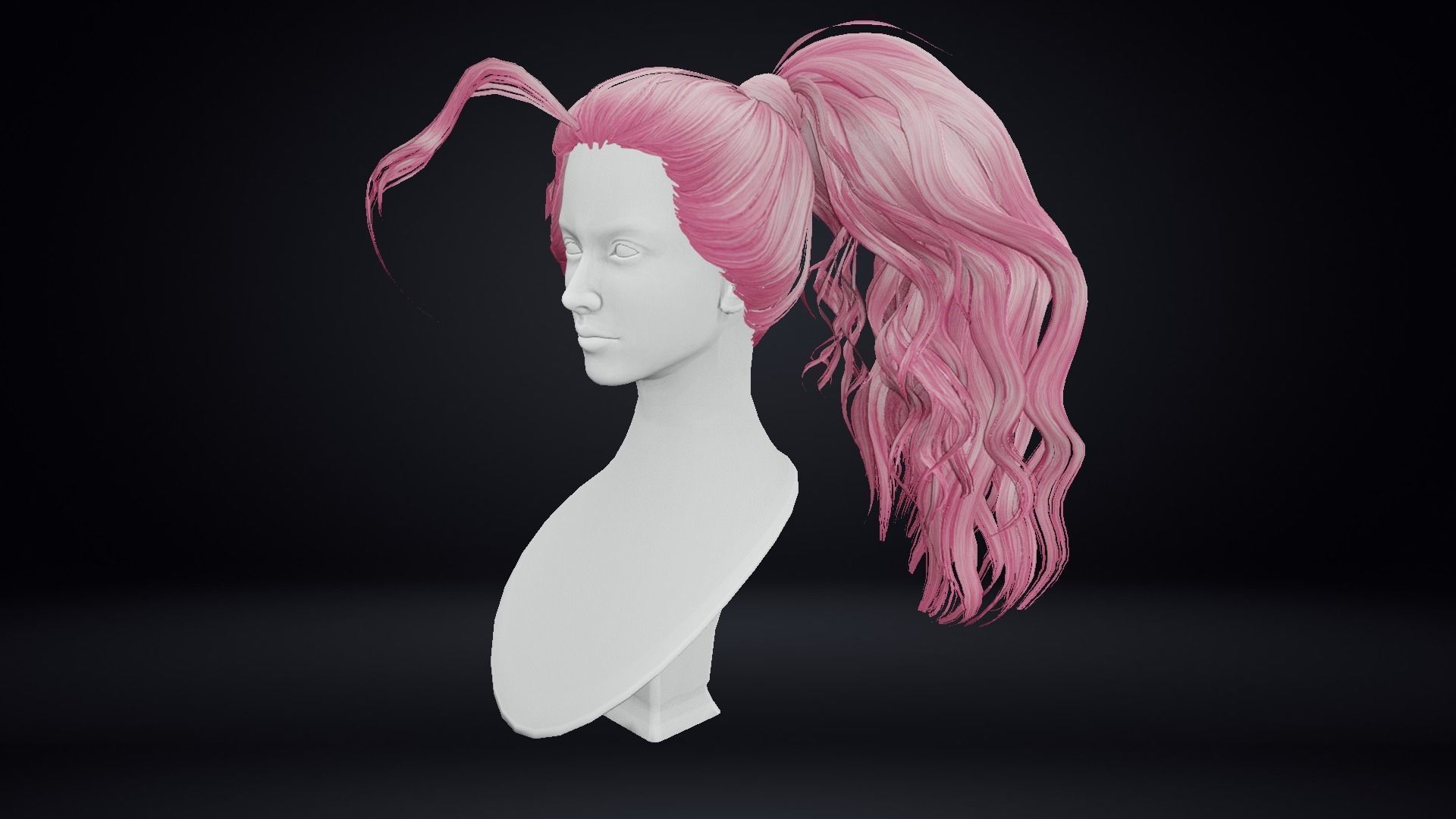 Female Hair Low-poly 3D model_11