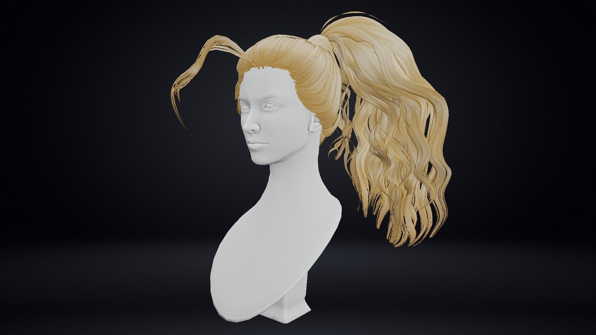 Female Hair Low-poly 3D model_10