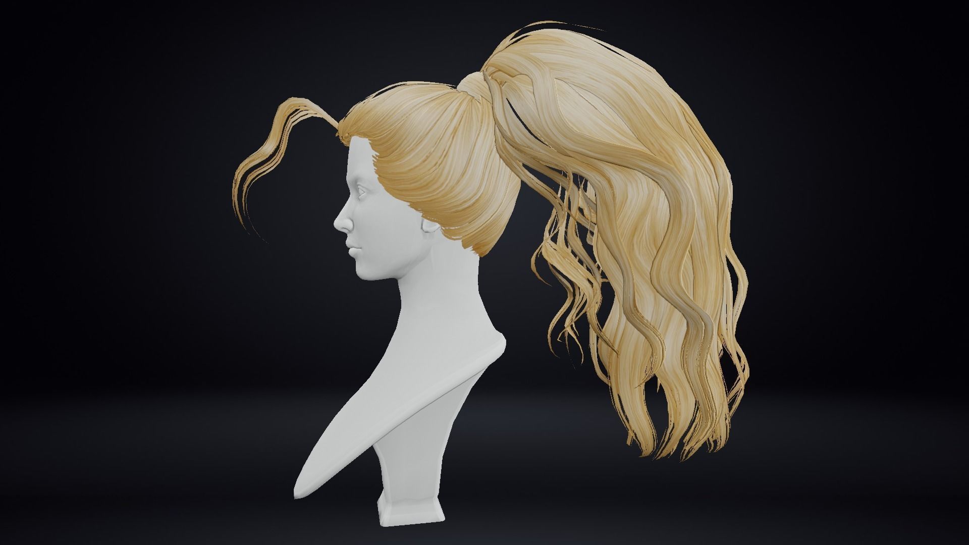 Female Hair Low-poly 3D model_6