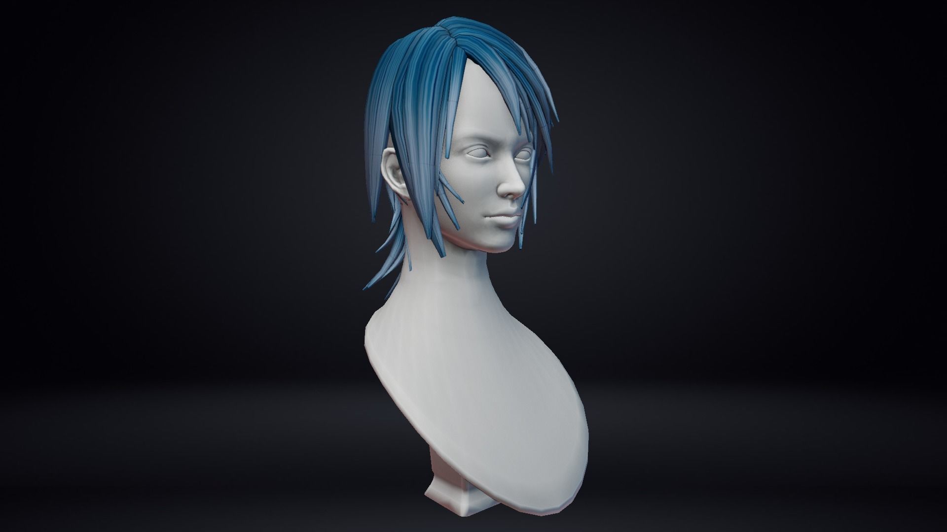 Female Hair Low-poly 3D model_6
