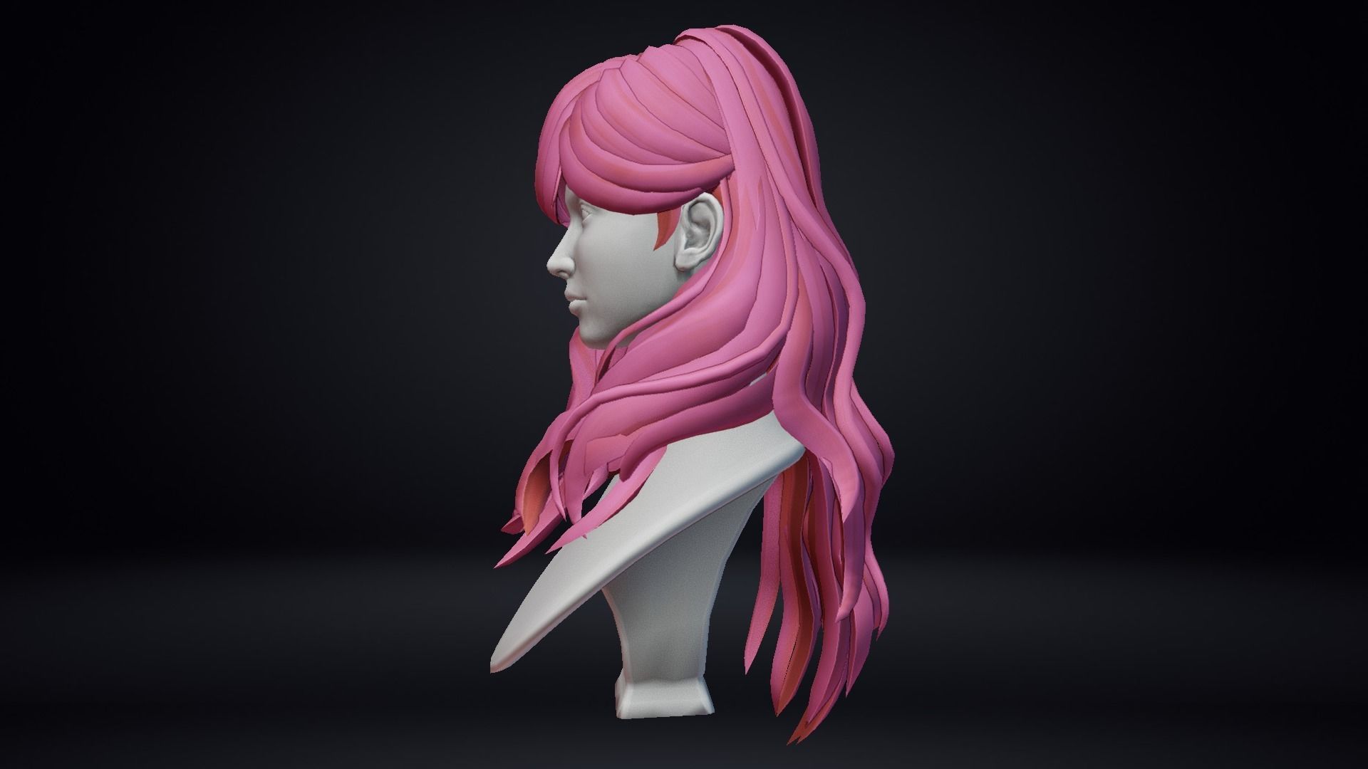 Female hair Low-poly 3D model_2