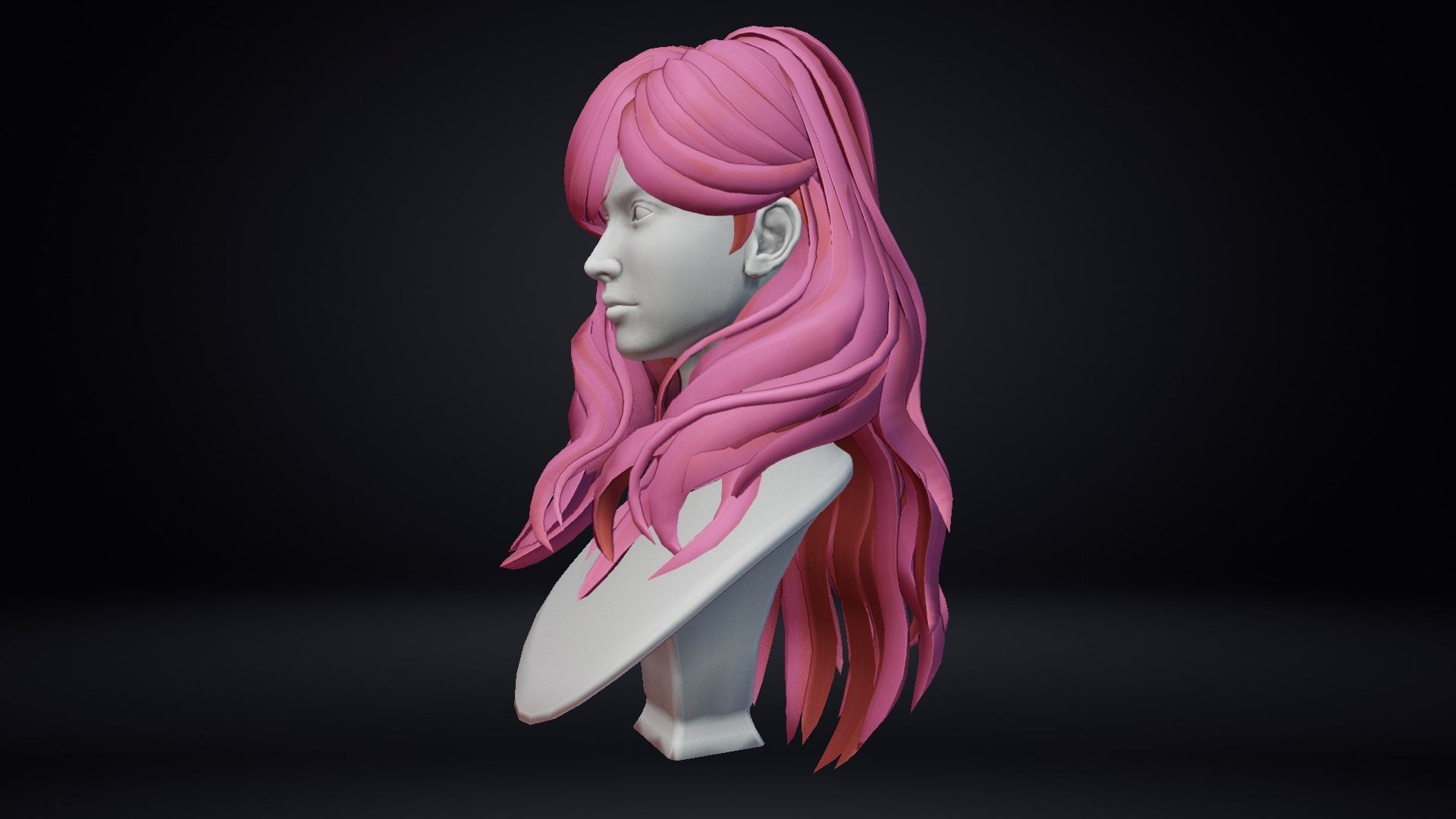 Female hair Low-poly 3D model_11