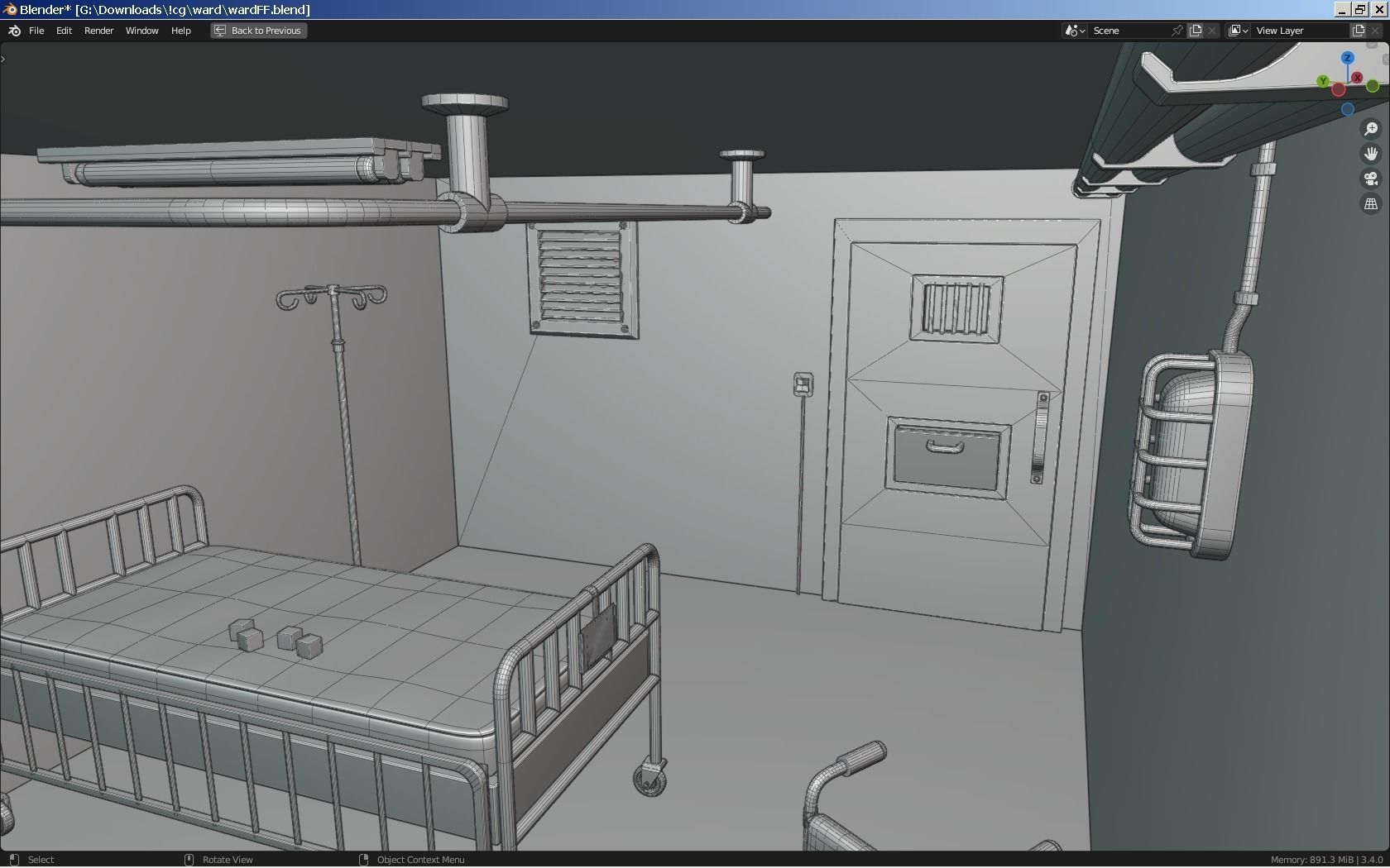 Haunted Hospital Ward Room Low-poly 3D model_12