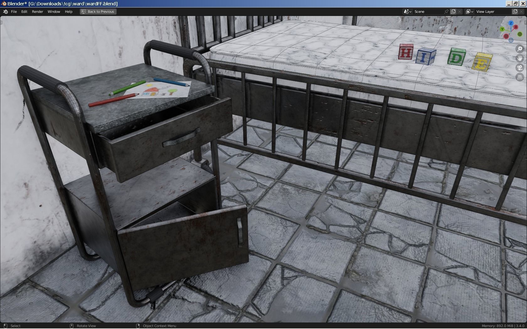 Haunted Hospital Ward Room Low-poly 3D model_5