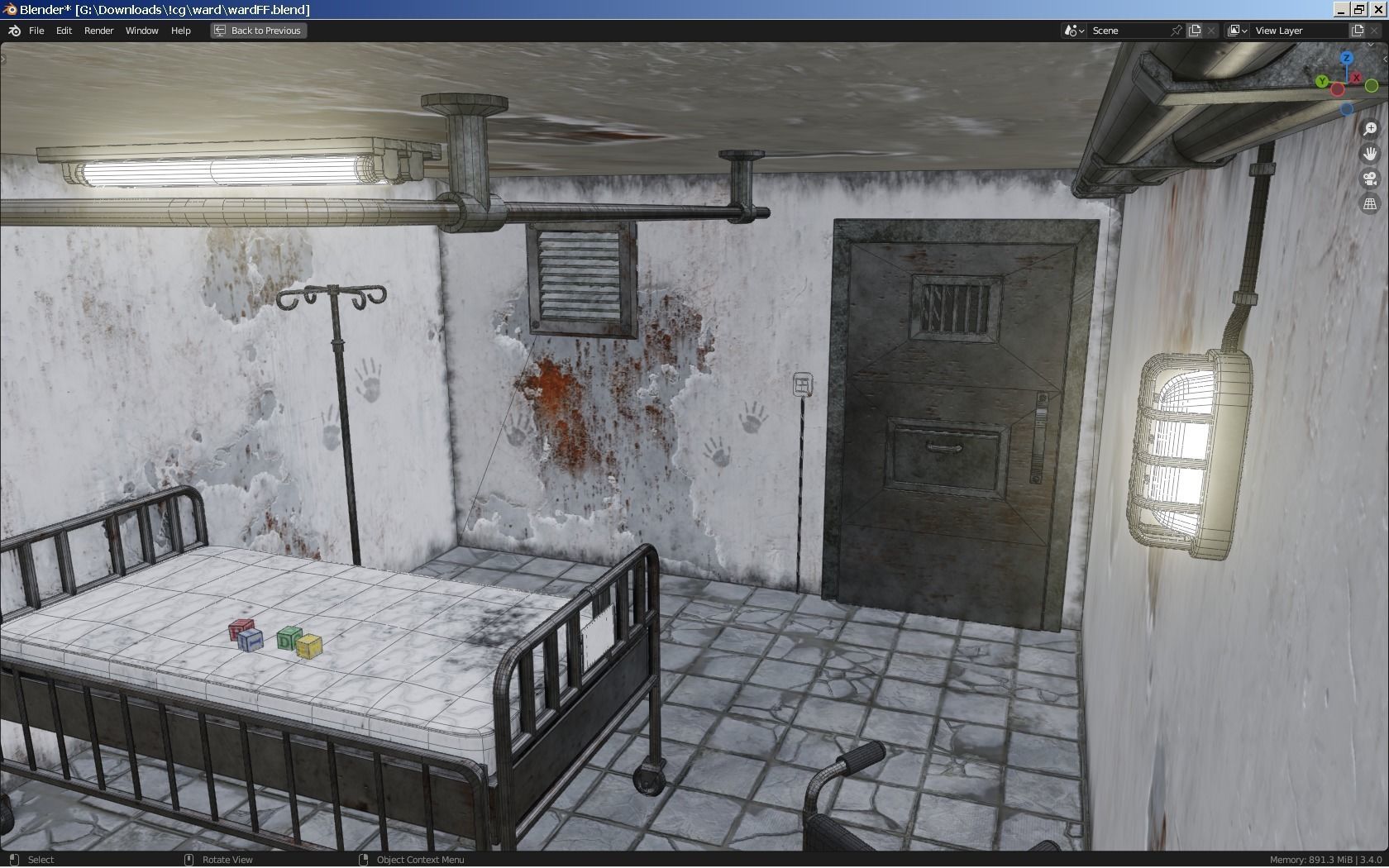 Haunted Hospital Ward Room Low-poly 3D model_13