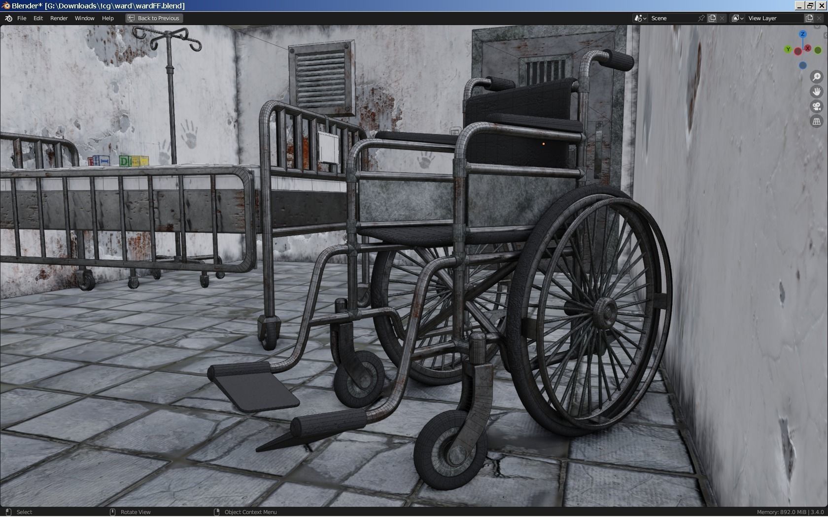 Haunted Hospital Ward Room Low-poly 3D model_9