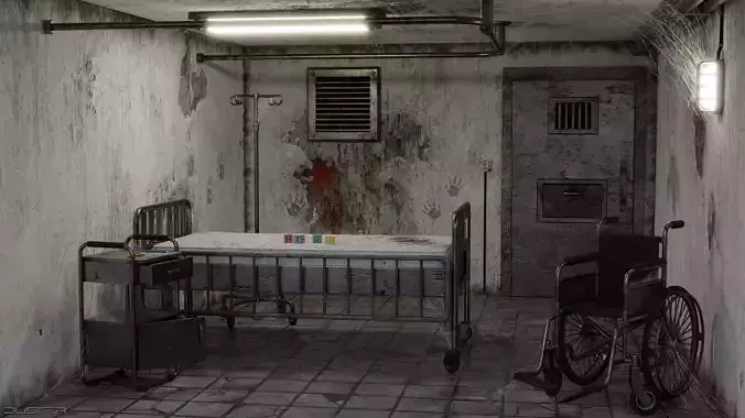 Haunted Hospital Ward Room Low-poly 3D model