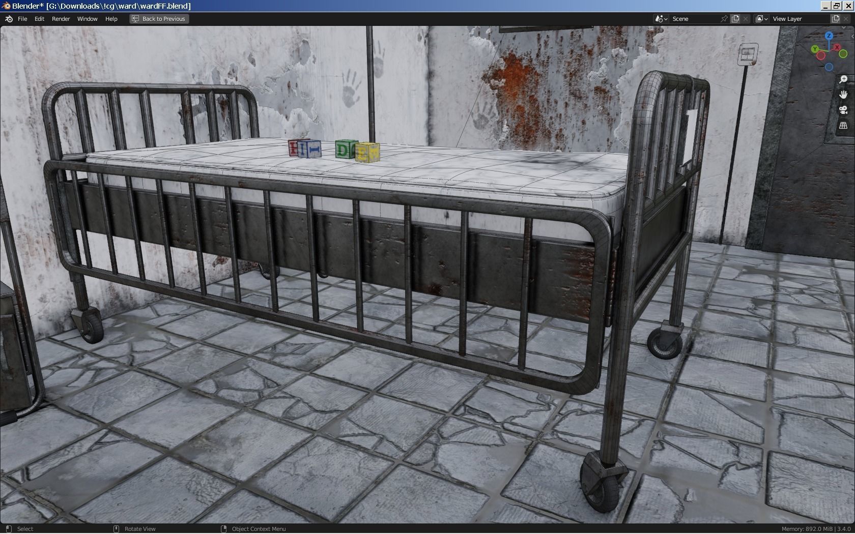 Haunted Hospital Ward Room Low-poly 3D model_7