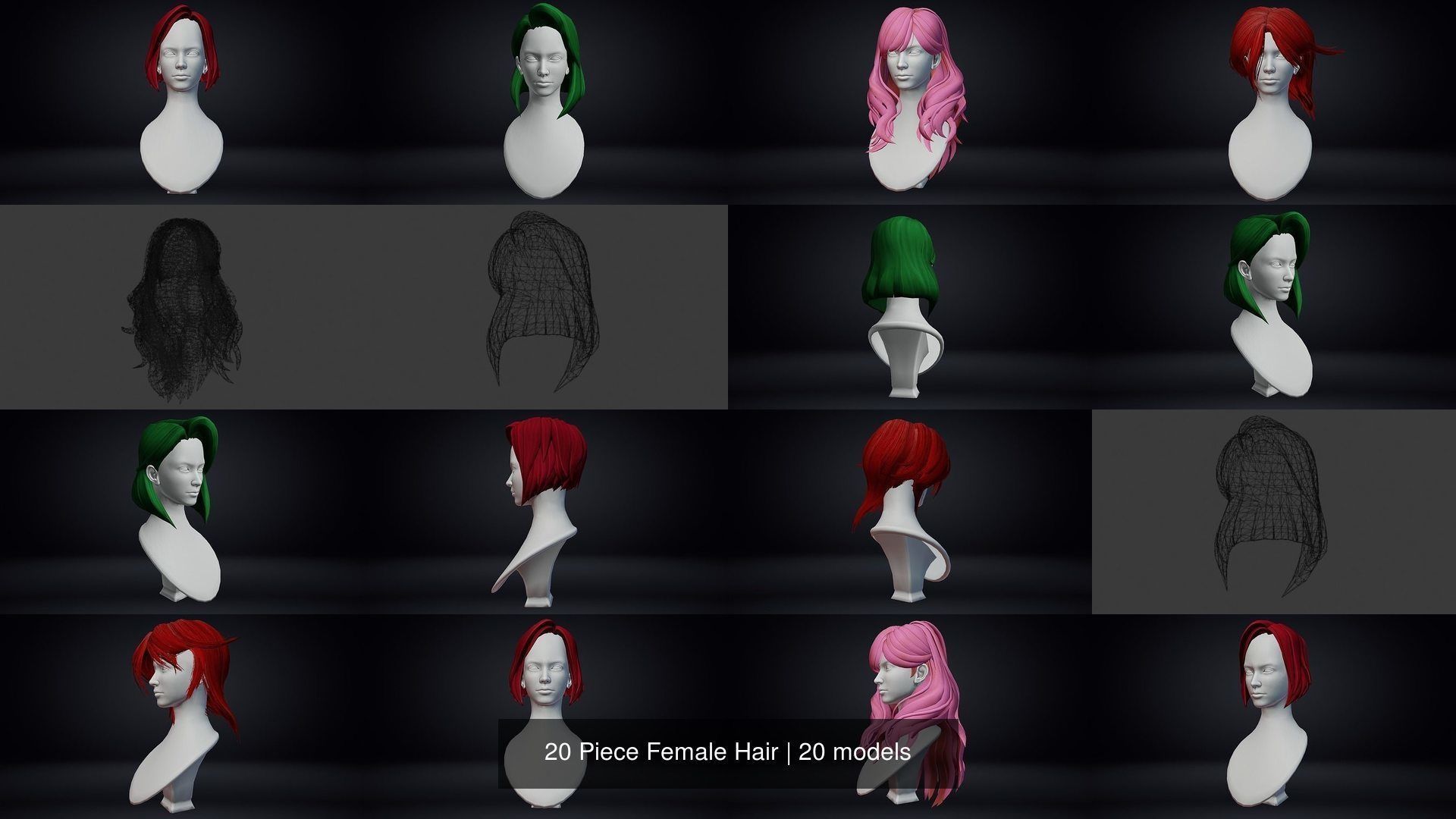 Female Hair Pack 20 Piece 3D Model Collection_2