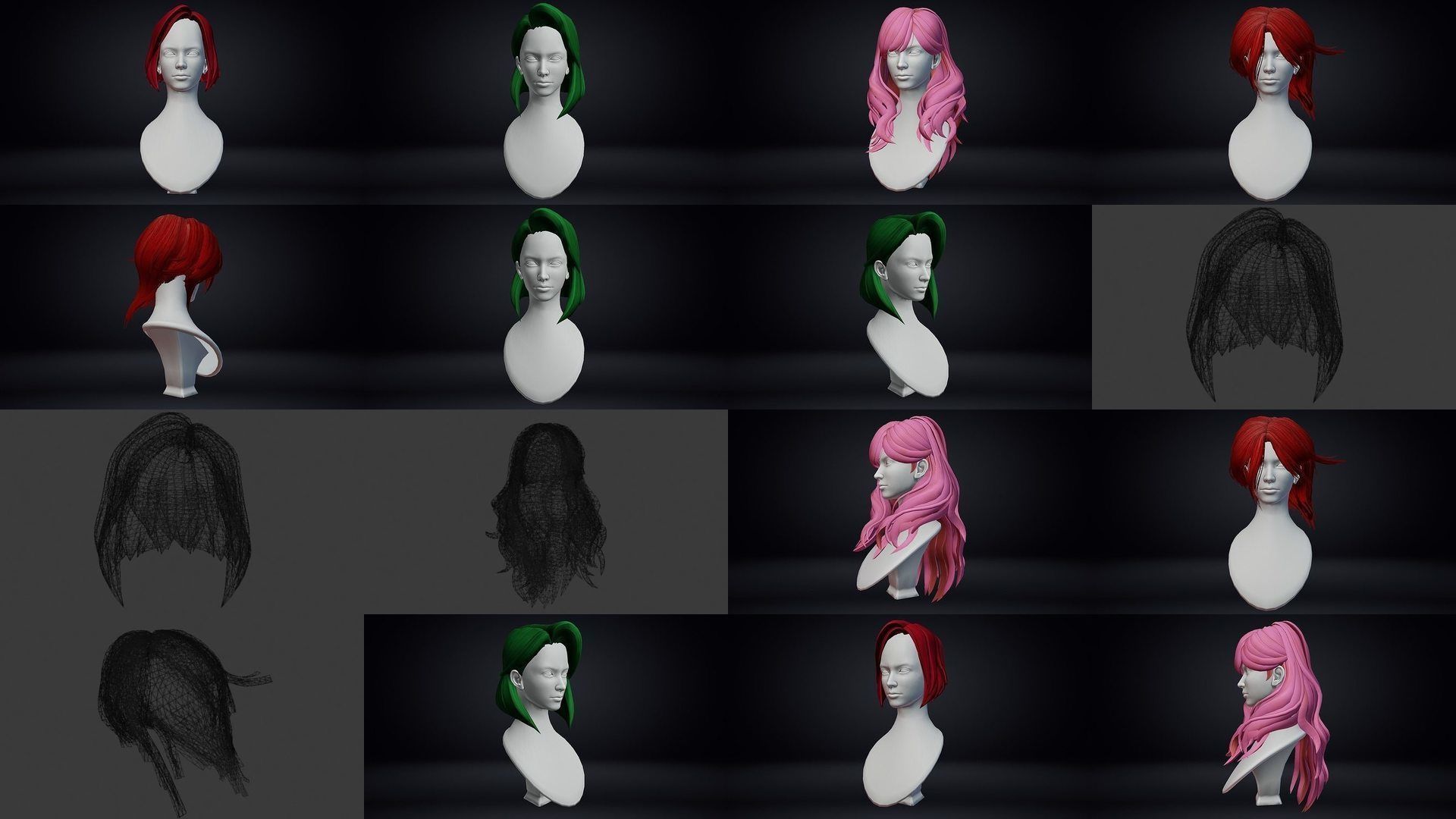 Female Hair Pack 20 Piece 3D Model Collection_1