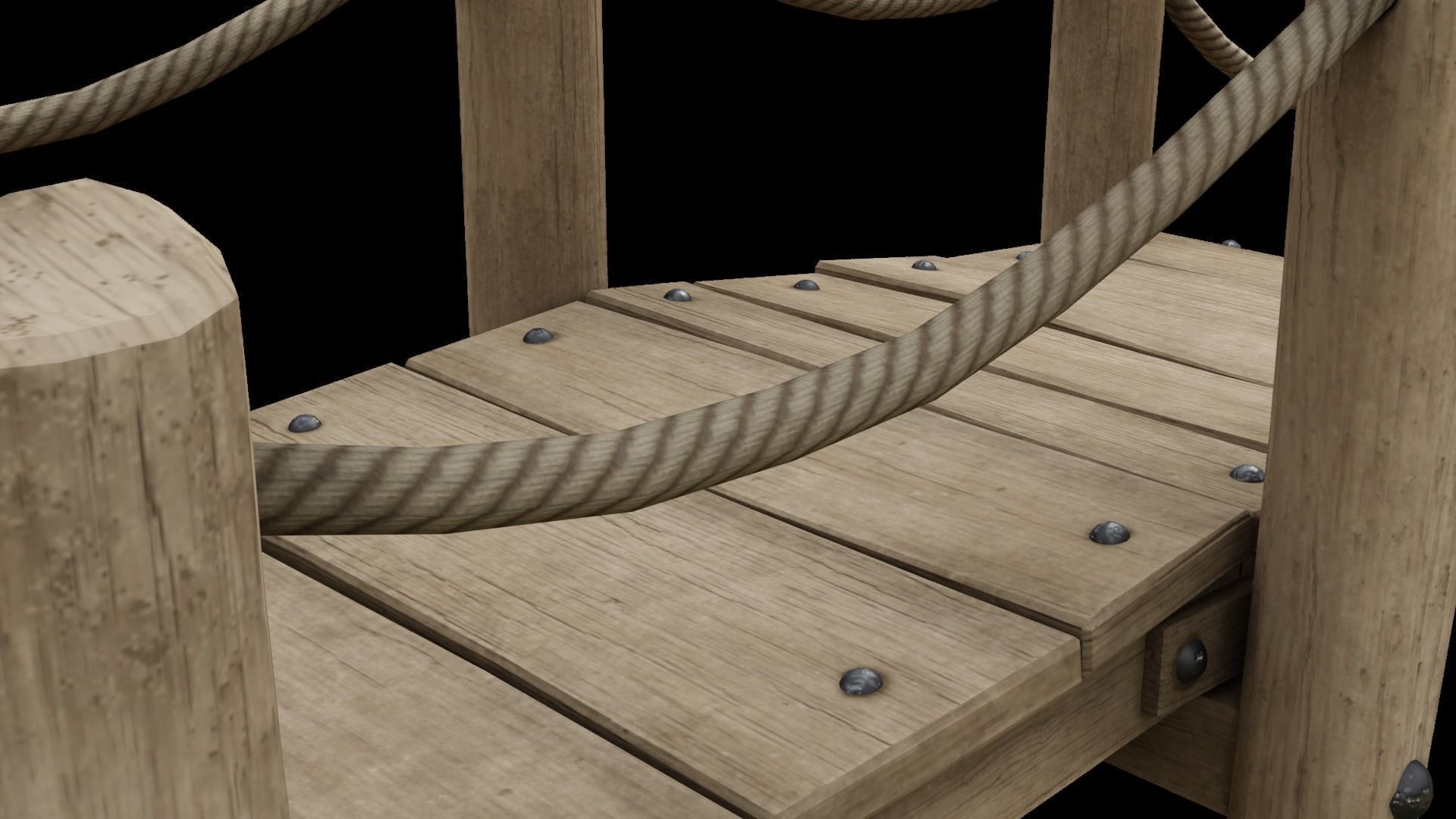 Medieval wooden bridge Free low-poly 3D model_5