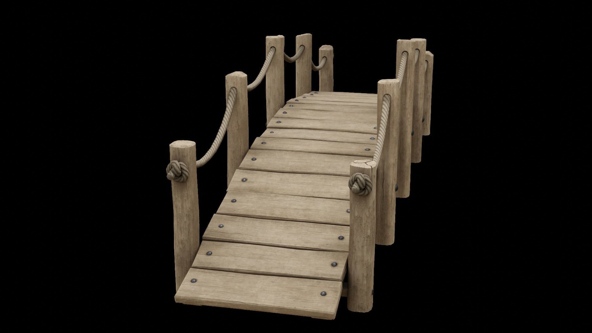 Medieval wooden bridge Free low-poly 3D model_1