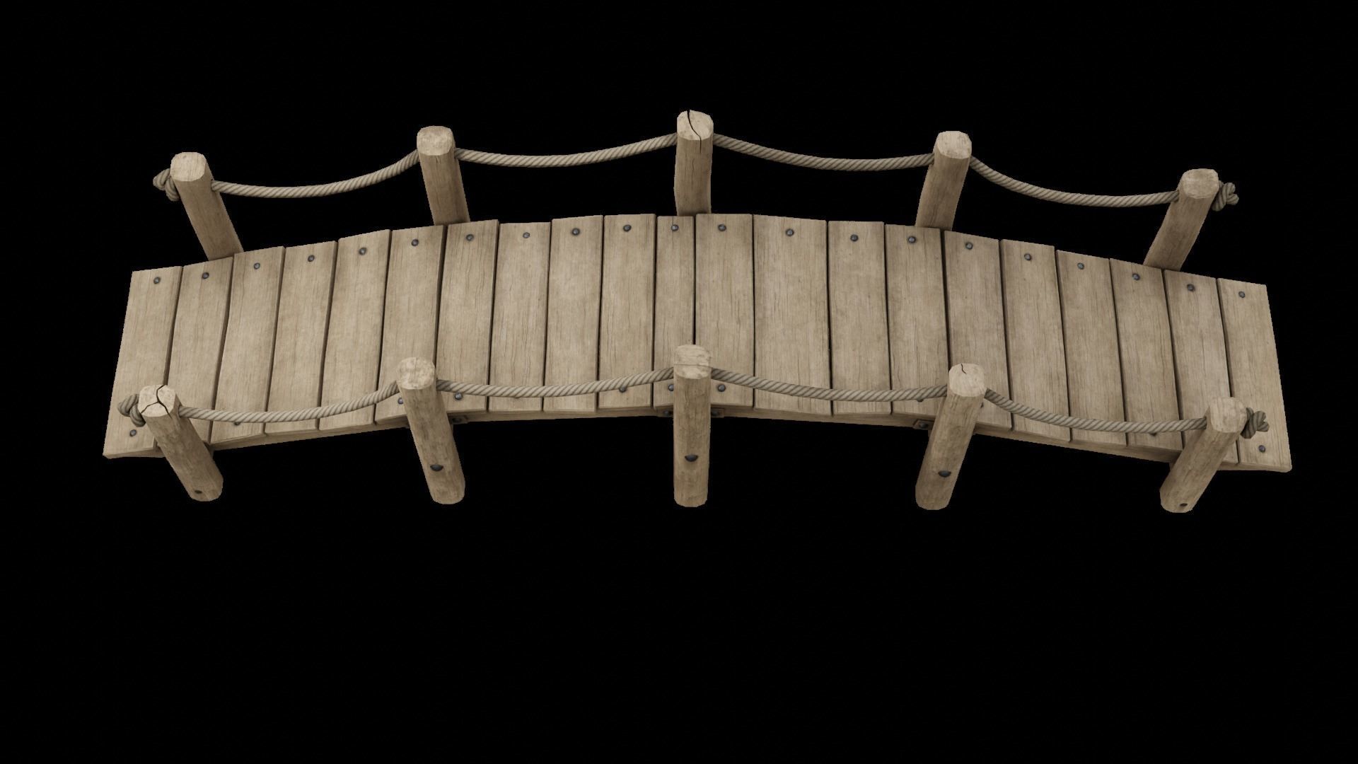 Medieval wooden bridge Free low-poly 3D model_2