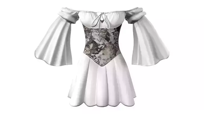 Floral Pattern Grommet Lace Up Back Waist Dress