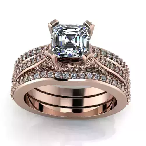 Modern EmeraldSquare cut Bridal Wedding Band Matching Set