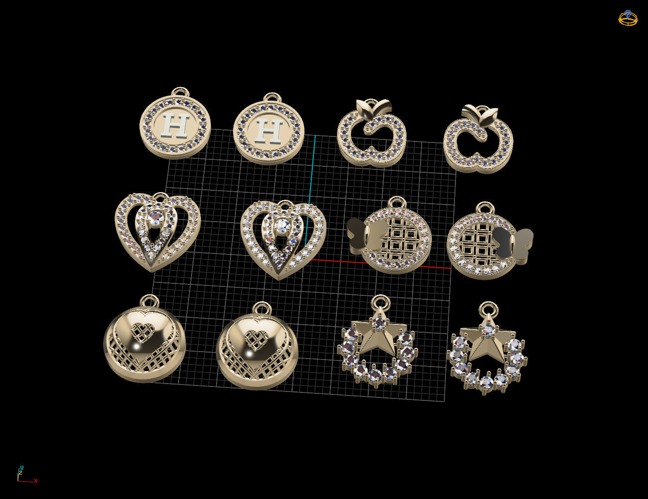 Earrings group 3D print model_1