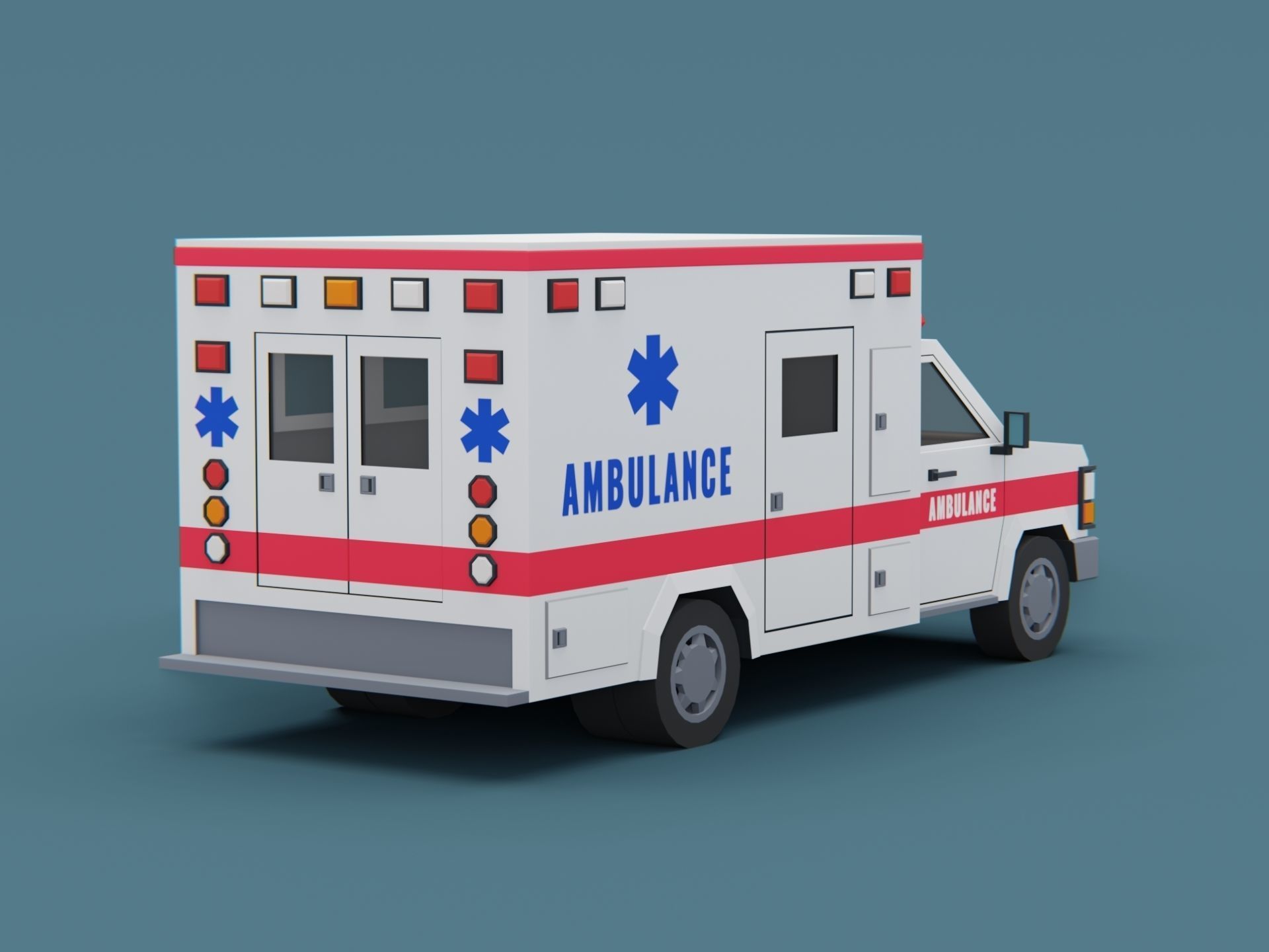 Stylized City Ambulance truck  Low-poly 3D model_6
