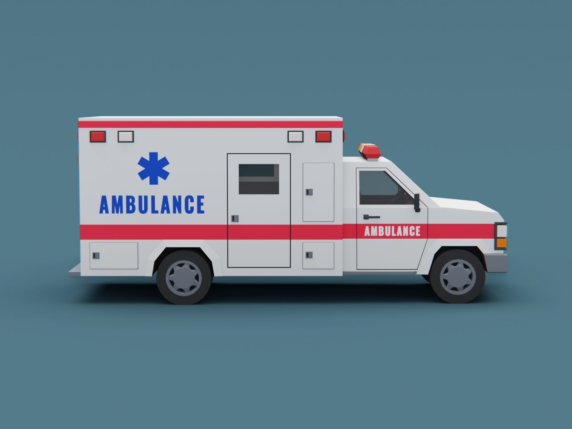 Stylized City Ambulance truck  Low-poly 3D model_3