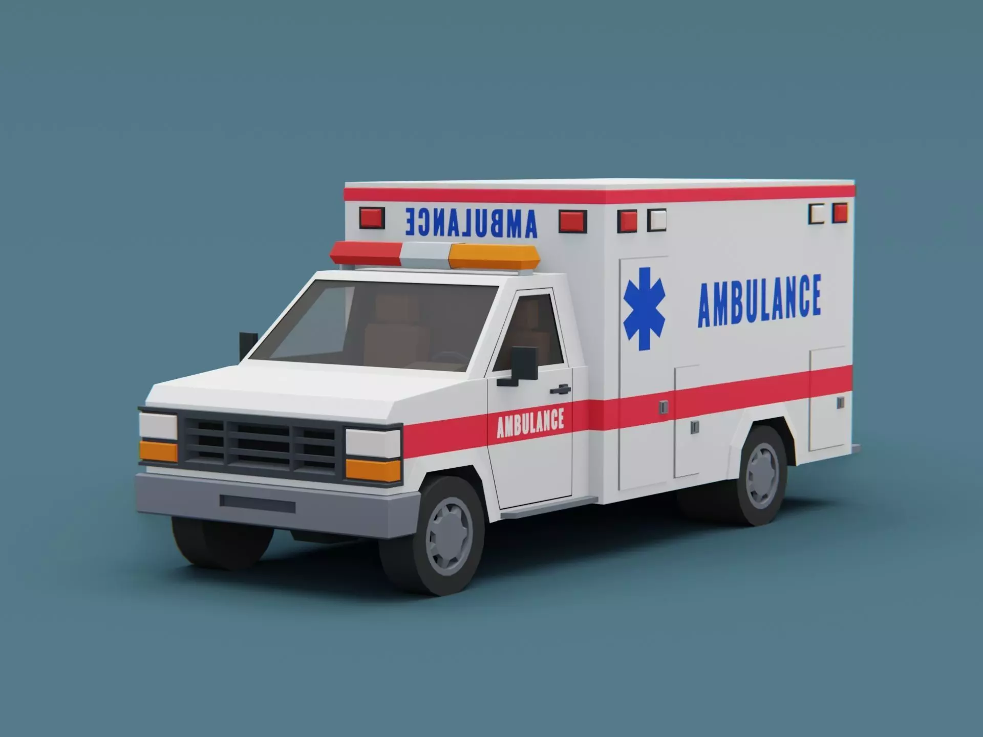 Stylized City Ambulance truck  Low-poly 3D model_0