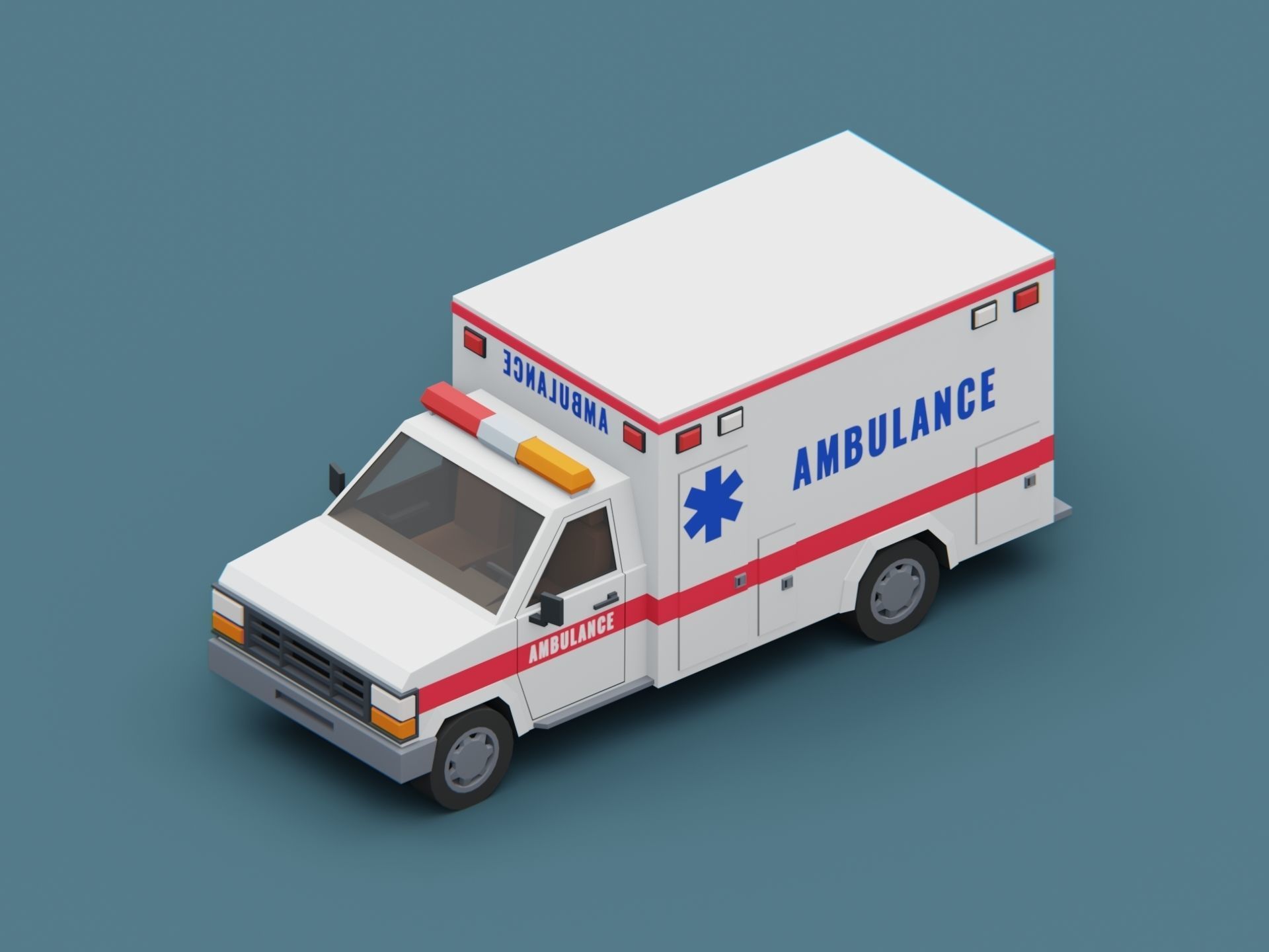 Stylized City Ambulance truck  Low-poly 3D model_5
