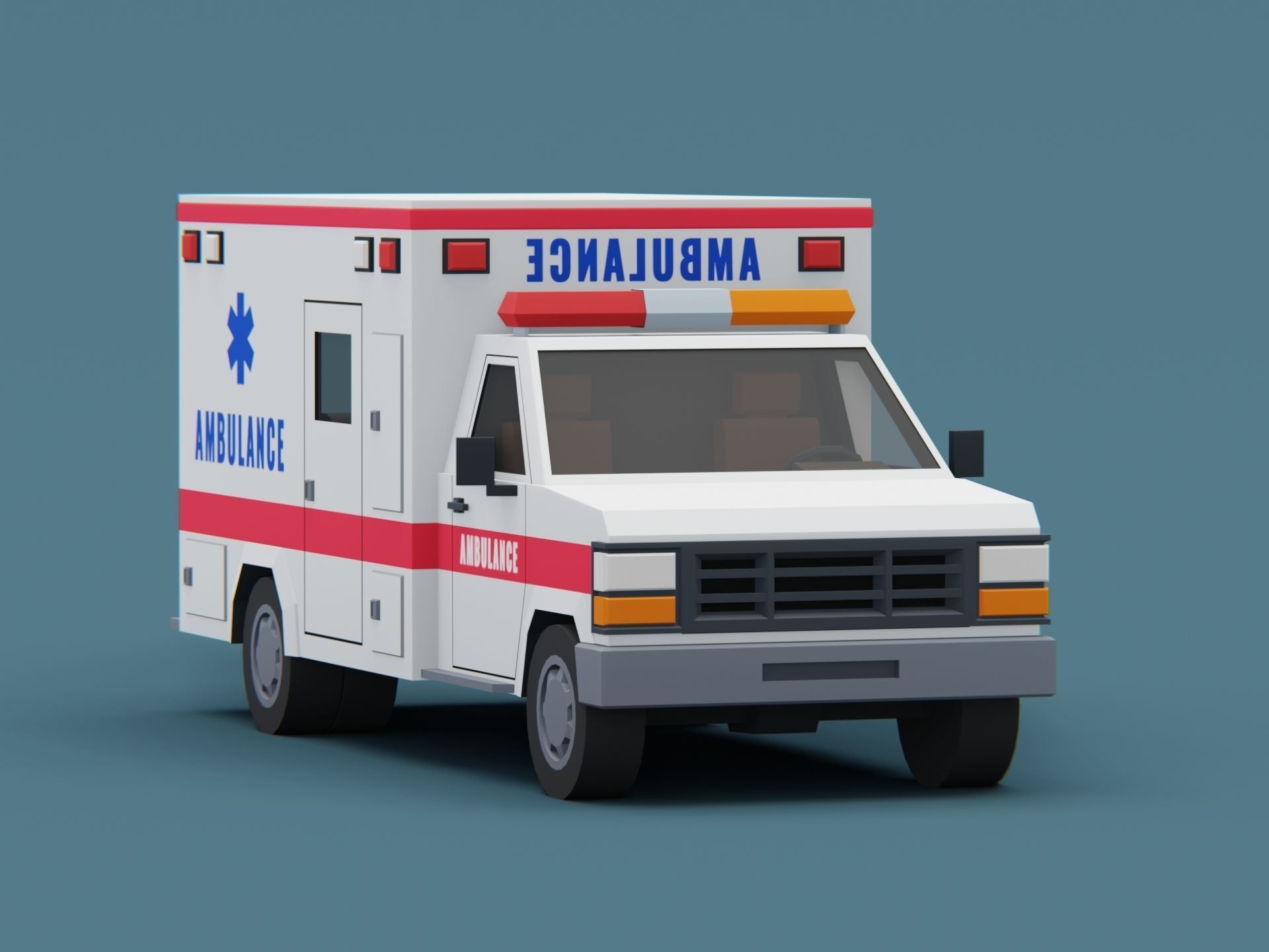 Stylized City Ambulance truck  Low-poly 3D model_7