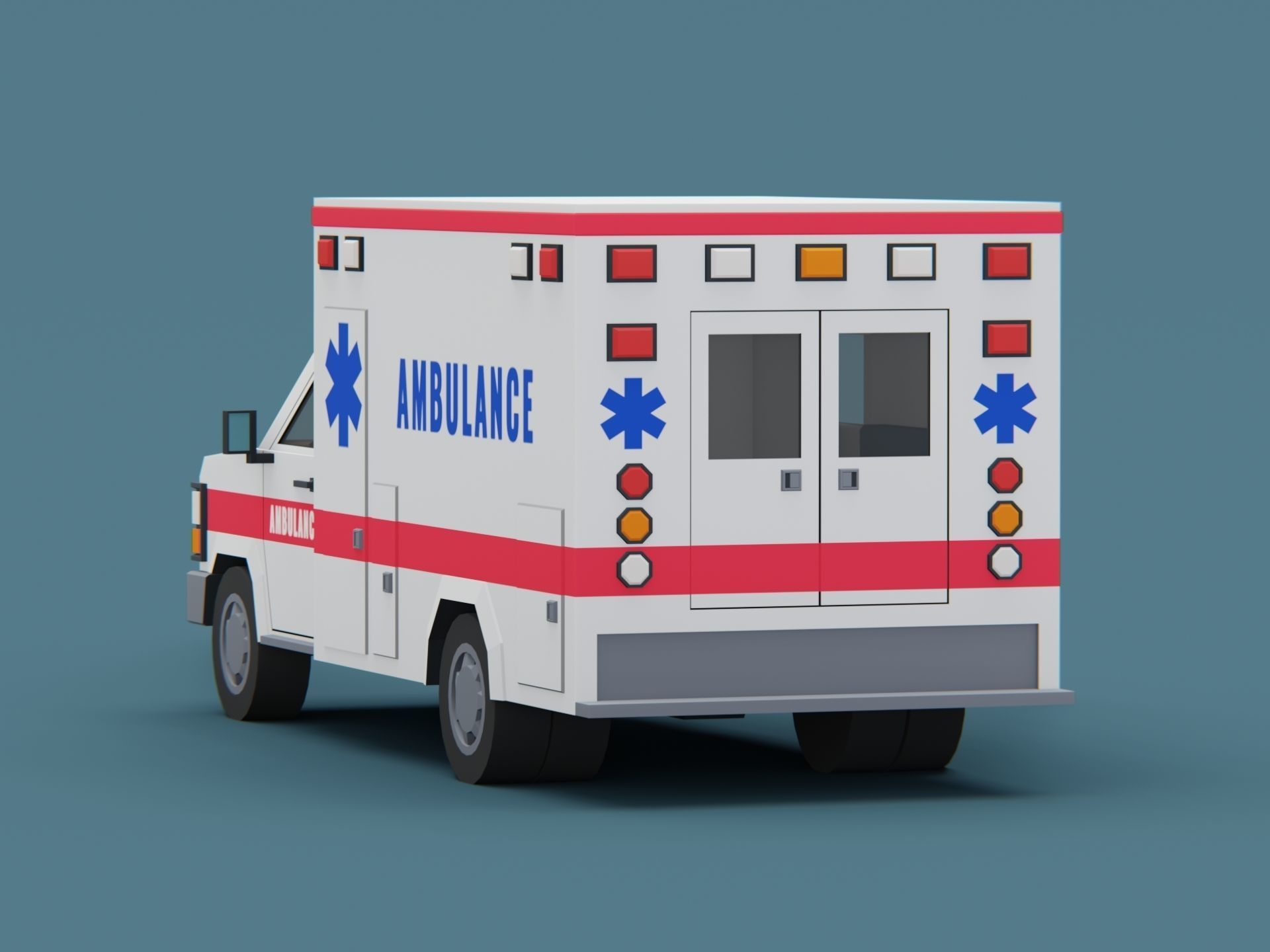 Stylized City Ambulance truck  Low-poly 3D model_1