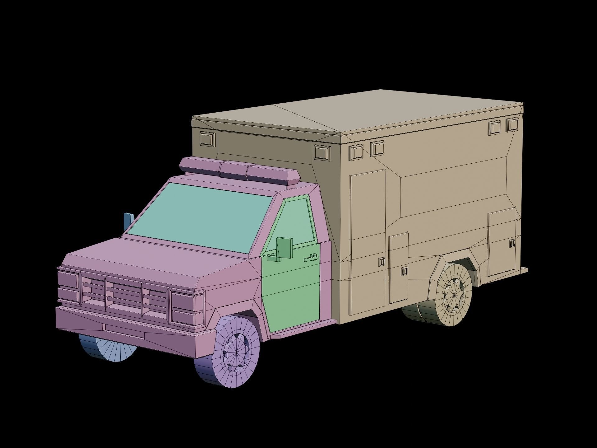 Stylized City Ambulance truck  Low-poly 3D model_9