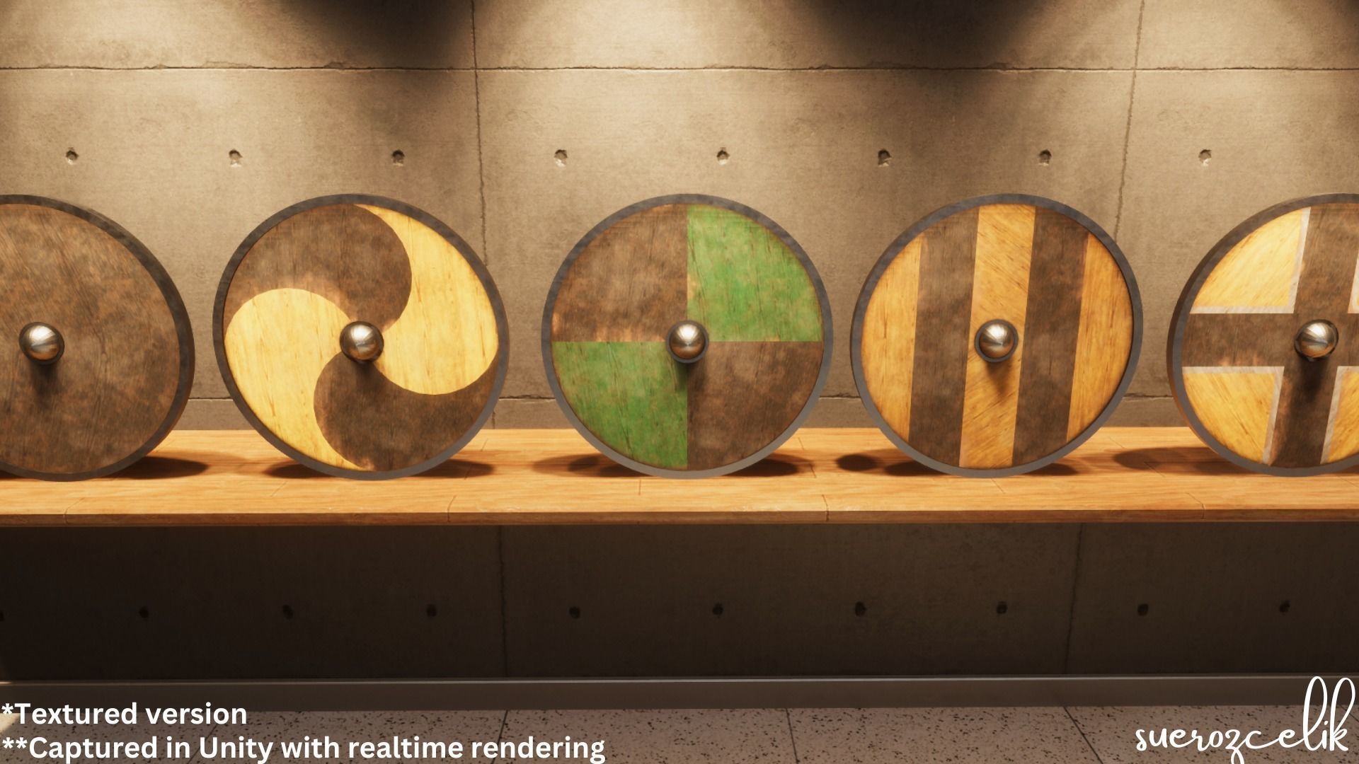 Round Shield - Lowpoly Textured and Colorbased  Low-poly 3D model_2
