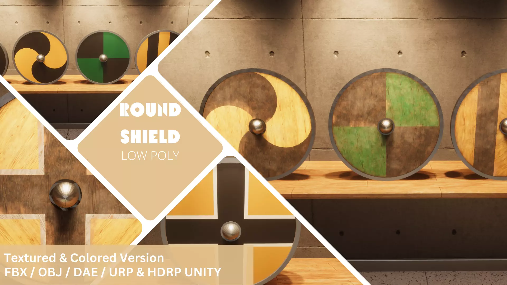Round Shield - Lowpoly Textured and Colorbased  Low-poly 3D model_0