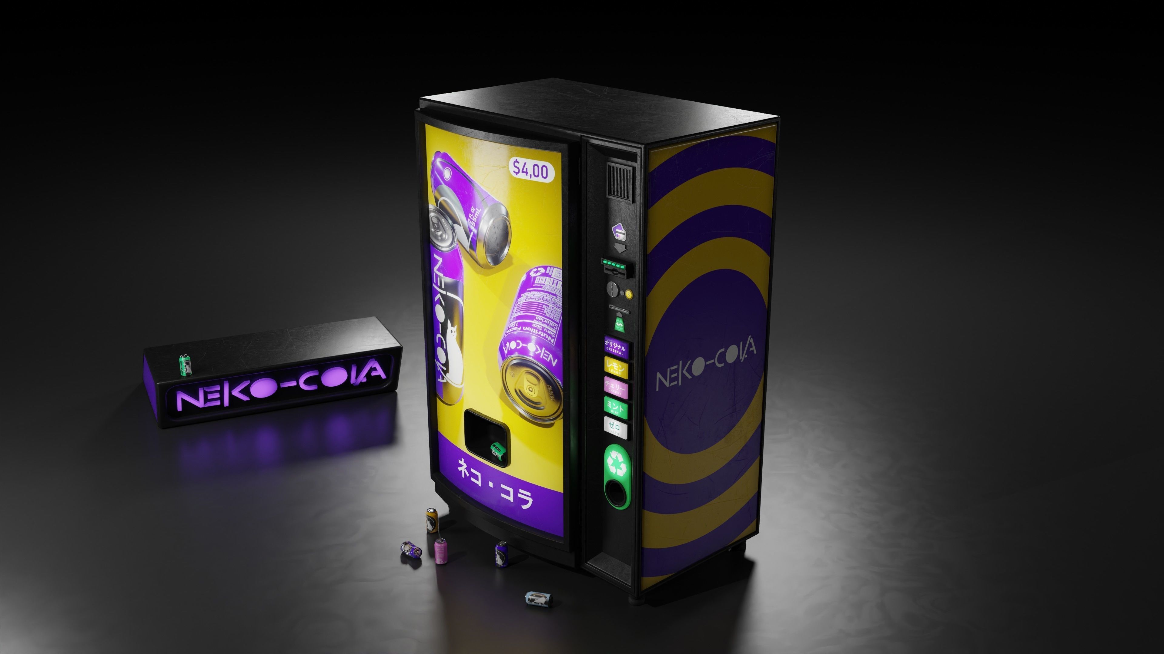 Soda Cans and vendind machine fictional brand Low-poly 3D model_3