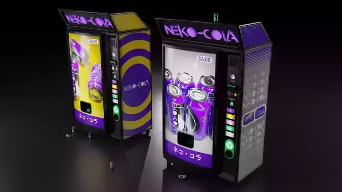 Soda Cans and vendind machine fictional brand Low-poly 3D model