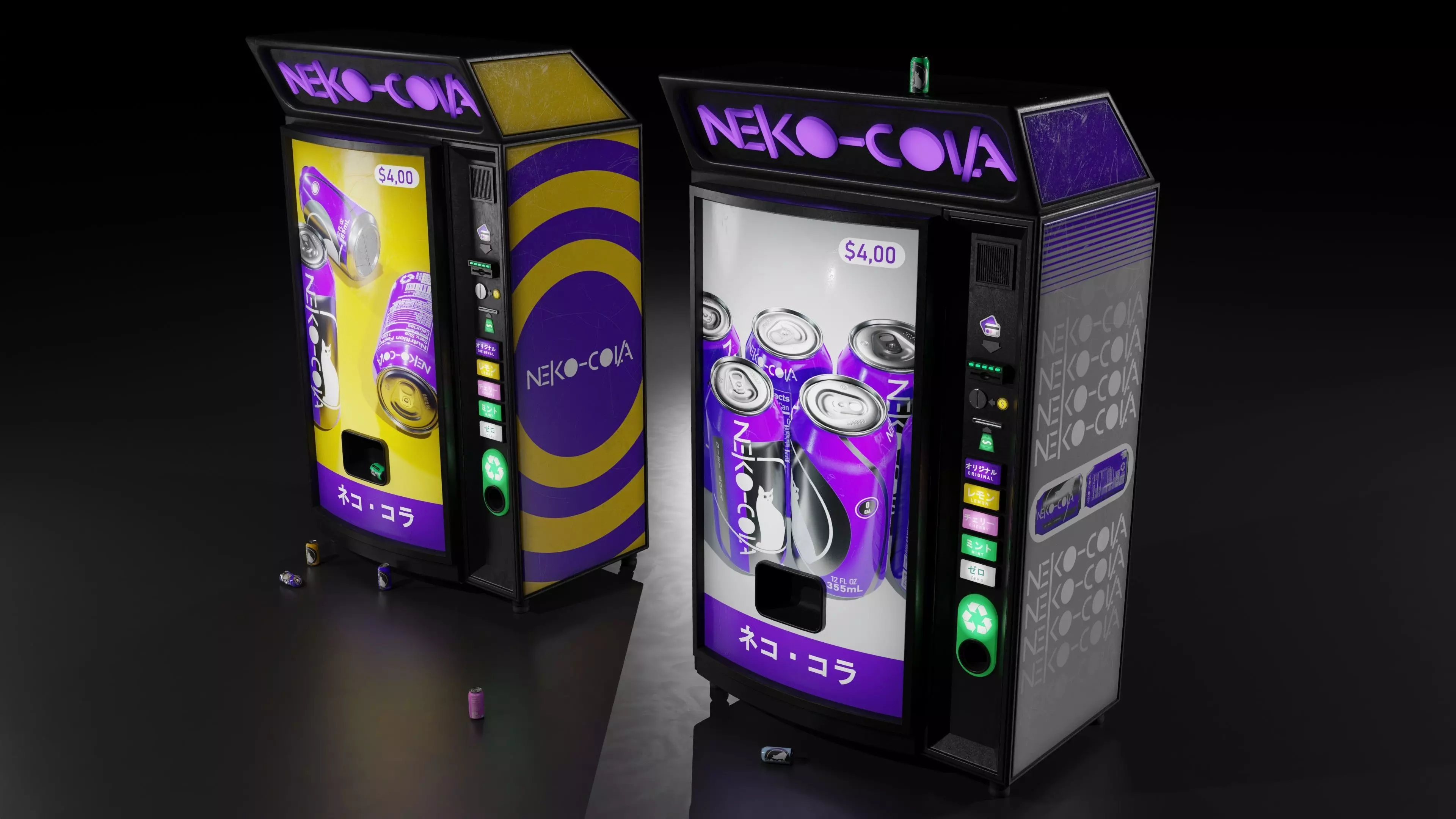 Soda Cans and vendind machine fictional brand Low-poly 3D model_0
