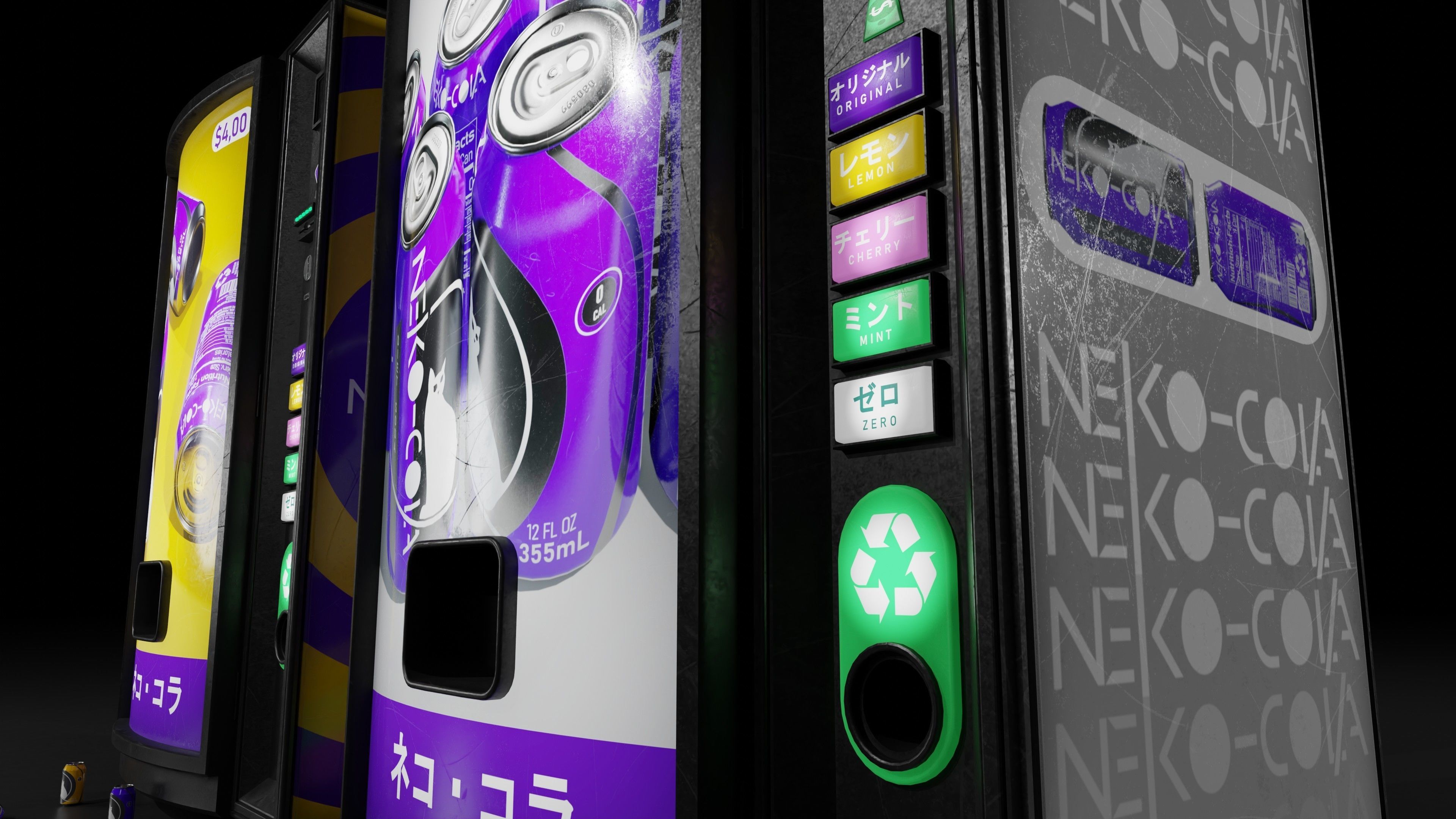 Soda Cans and vendind machine fictional brand Low-poly 3D model_4