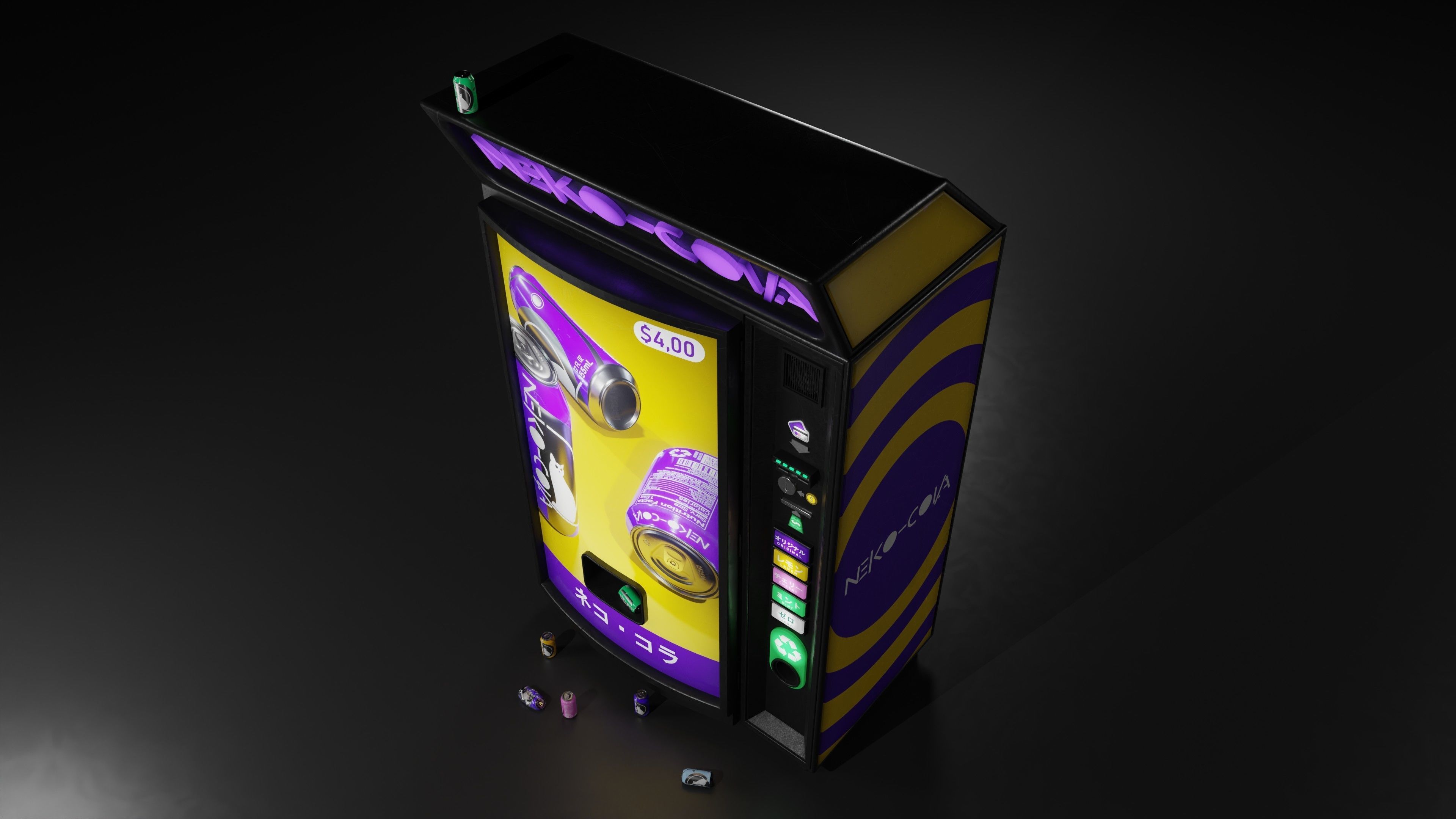 Soda Cans and vendind machine fictional brand Low-poly 3D model_12