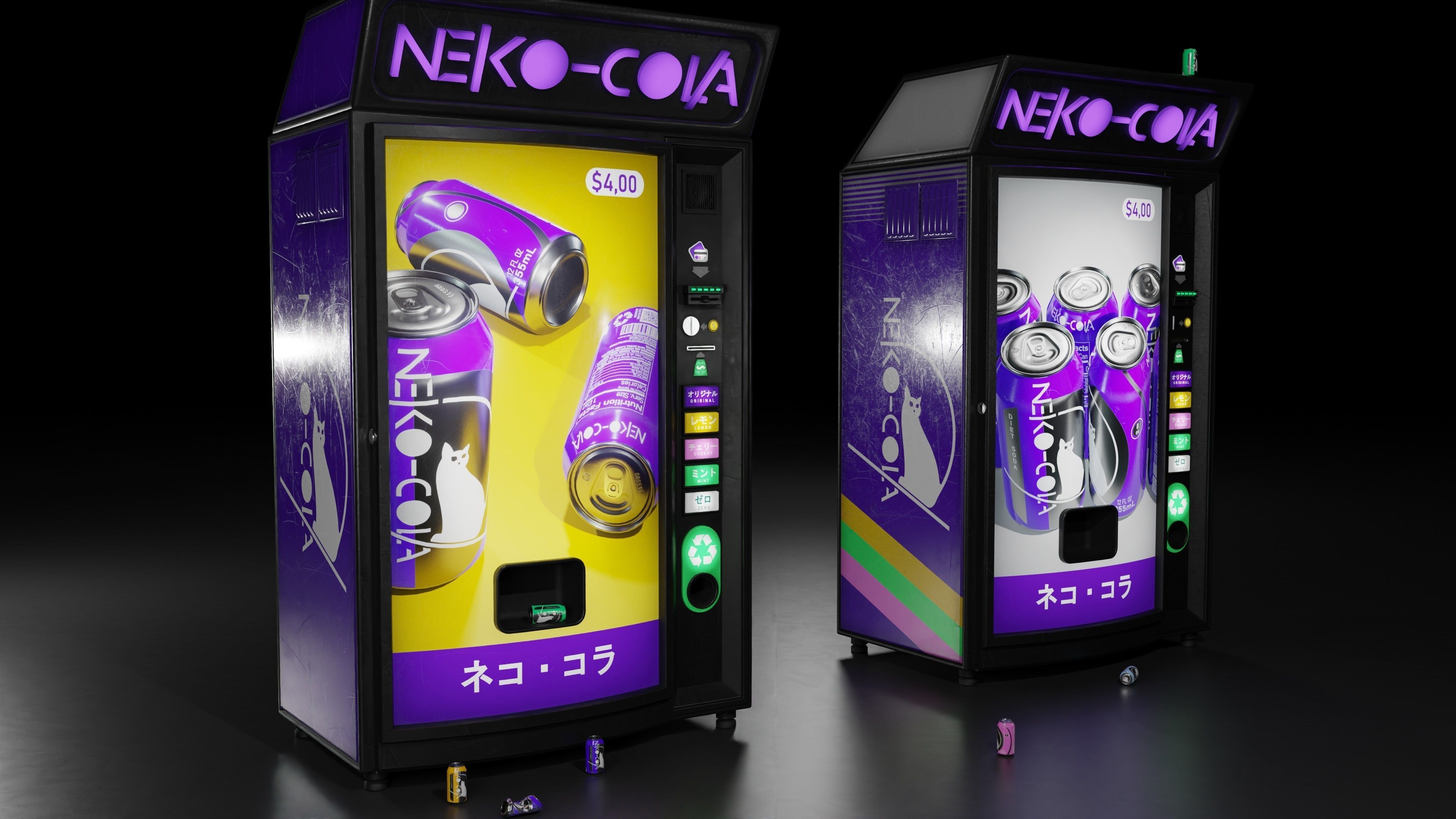 Soda Cans and vendind machine fictional brand Low-poly 3D model_11