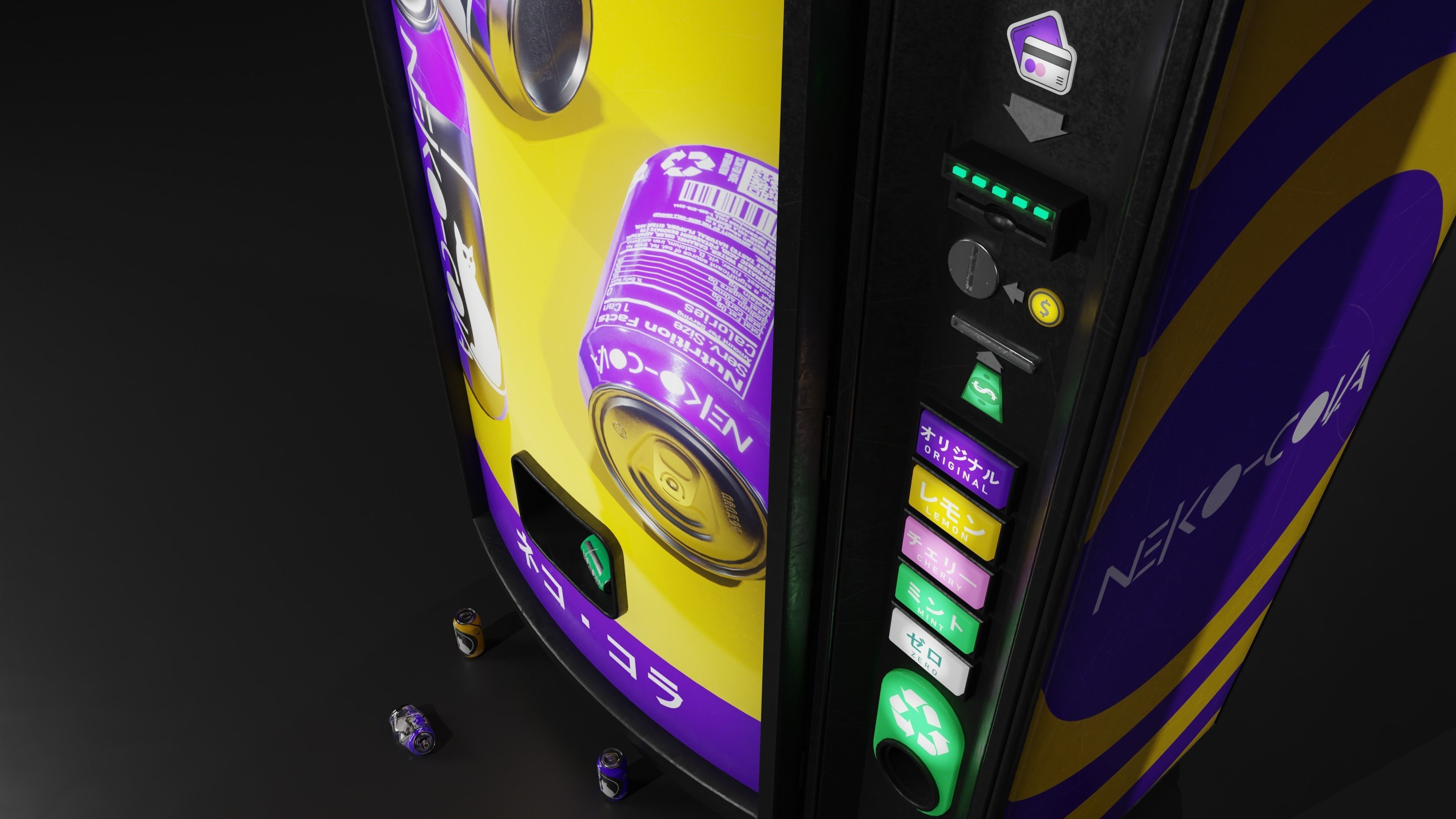 Soda Cans and vendind machine fictional brand Low-poly 3D model_13