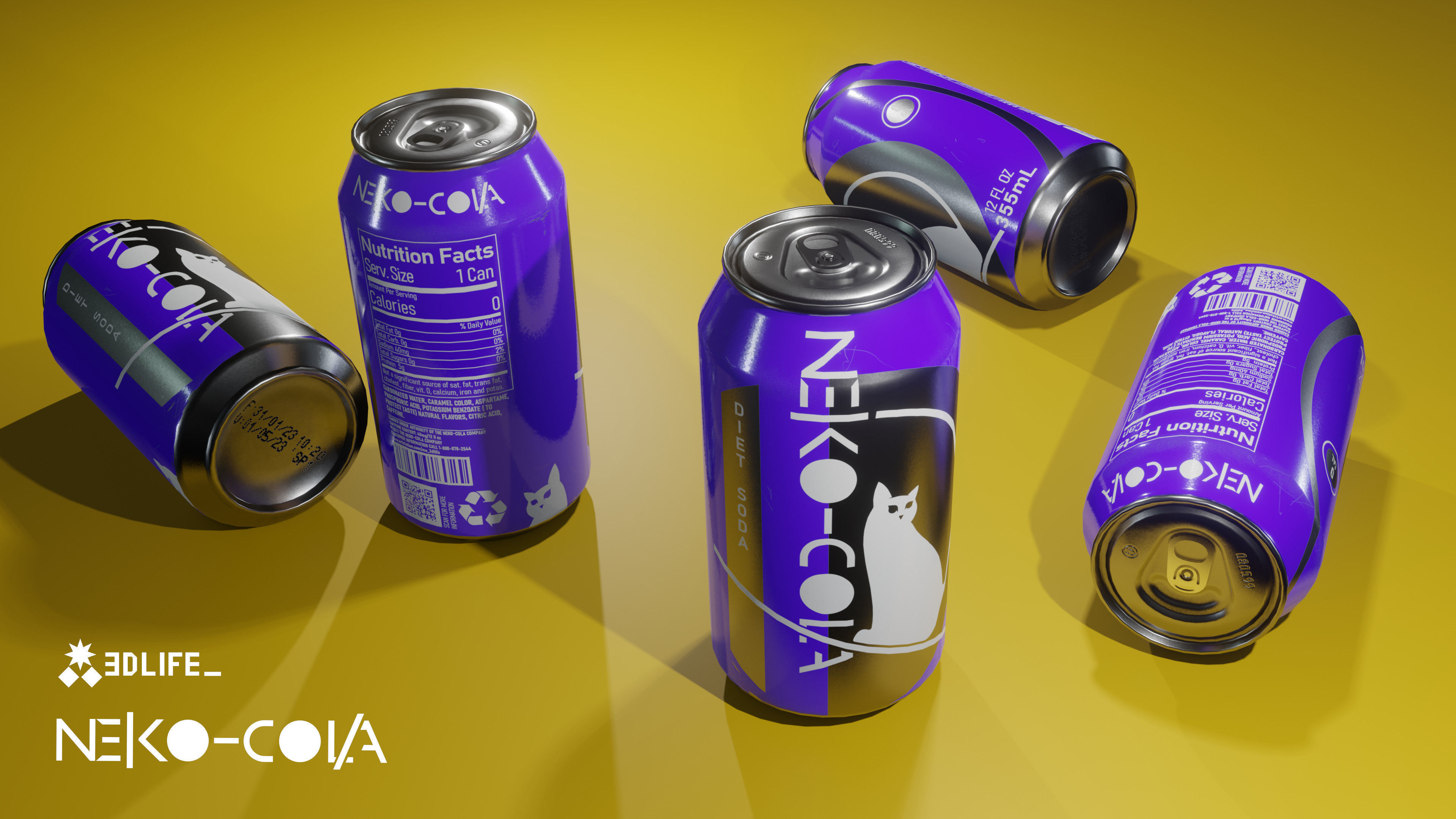 Soda Cans and vendind machine fictional brand Low-poly 3D model_1