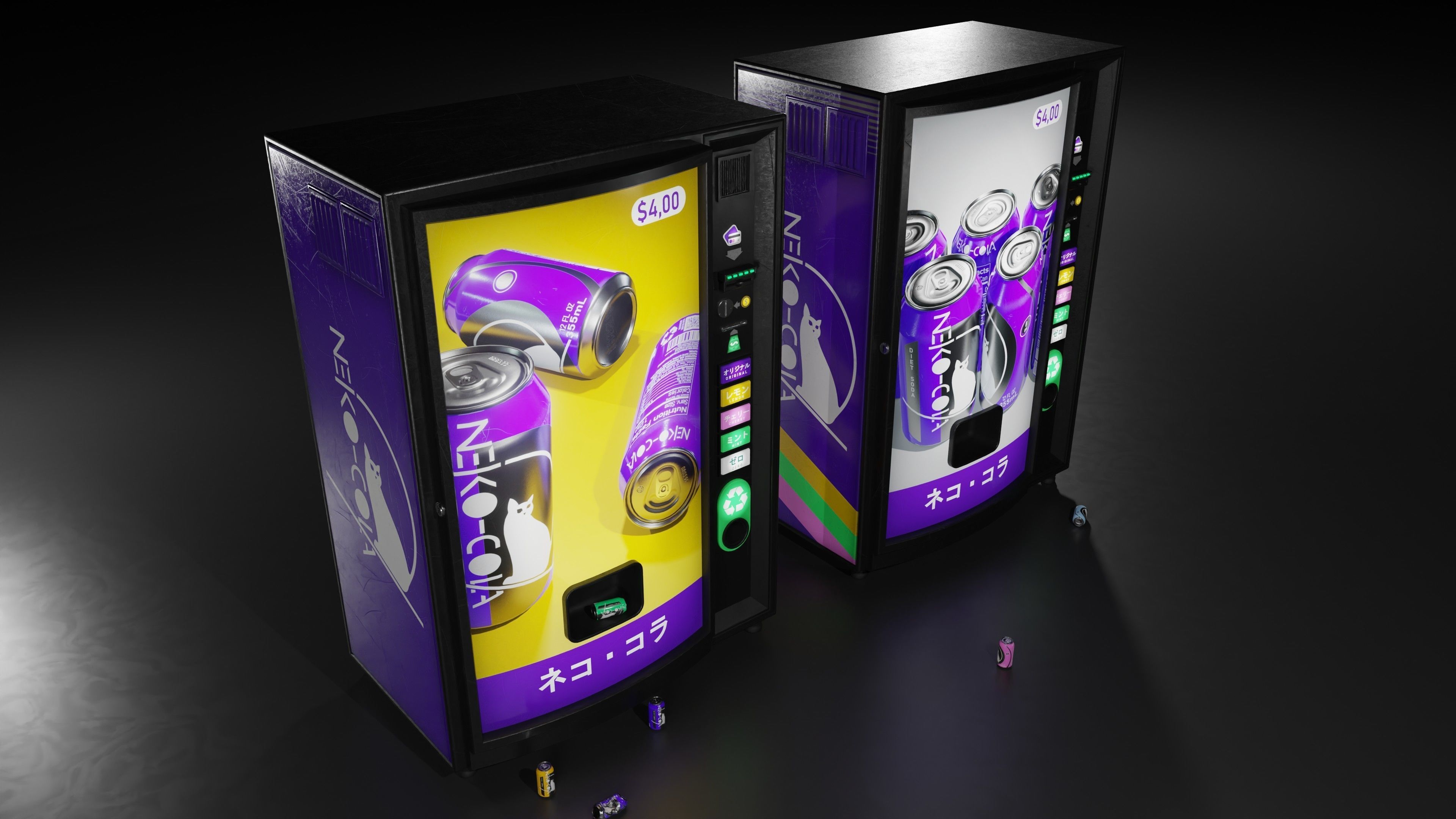 Soda Cans and vendind machine fictional brand Low-poly 3D model_14