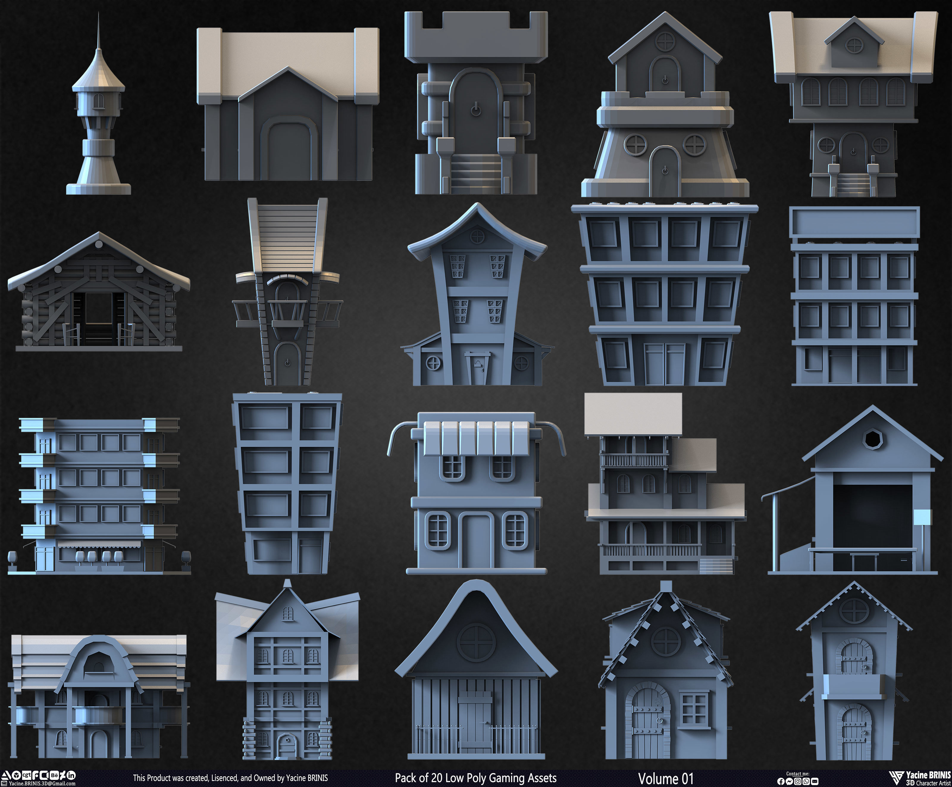 Pack of 20 Low Poly Gaming Assets Vol 01 Low-poly 3D model_24