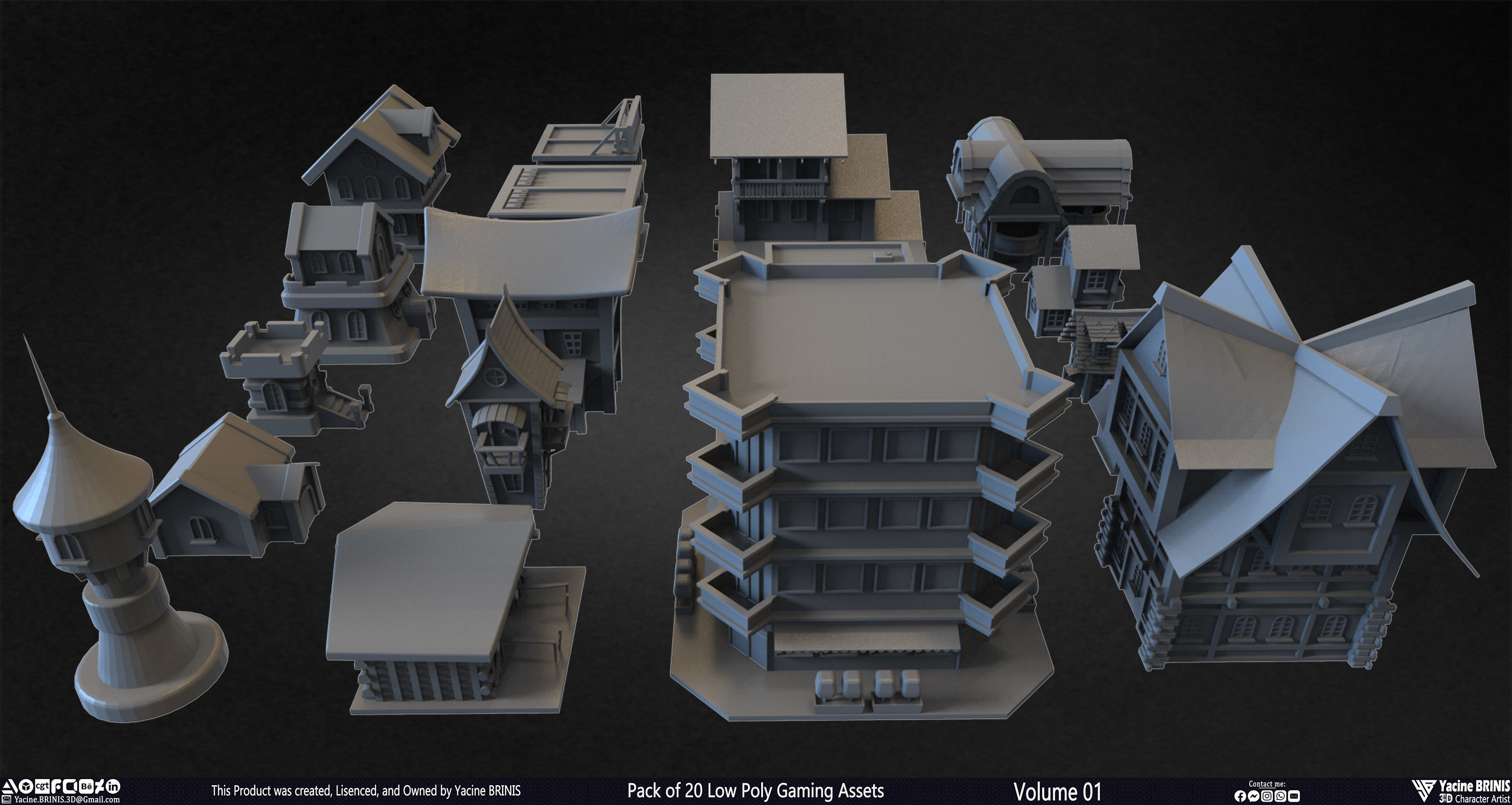 Pack of 20 Low Poly Gaming Assets Vol 01 Low-poly 3D model_31