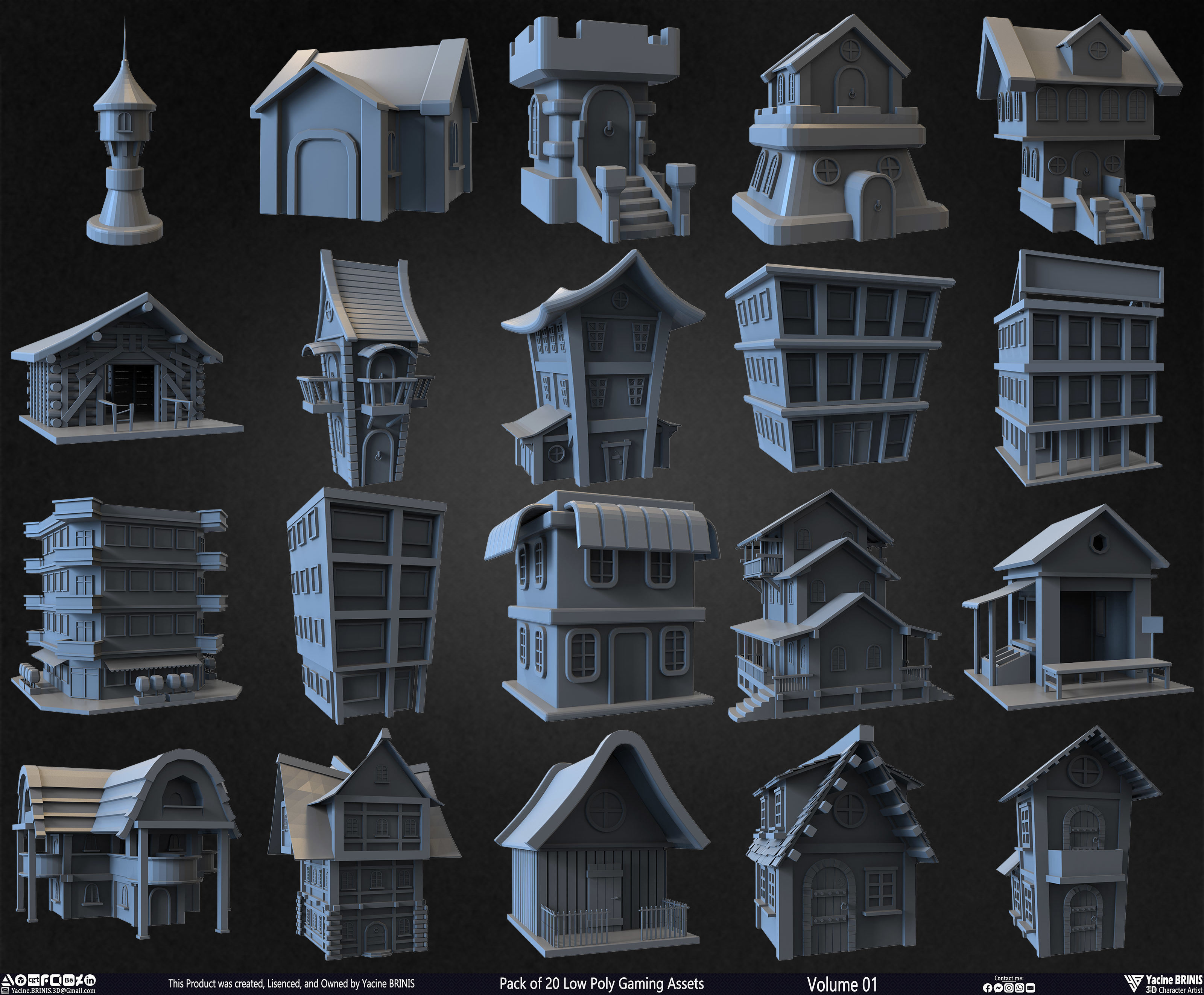 Pack of 20 Low Poly Gaming Assets Vol 01 Low-poly 3D model_22
