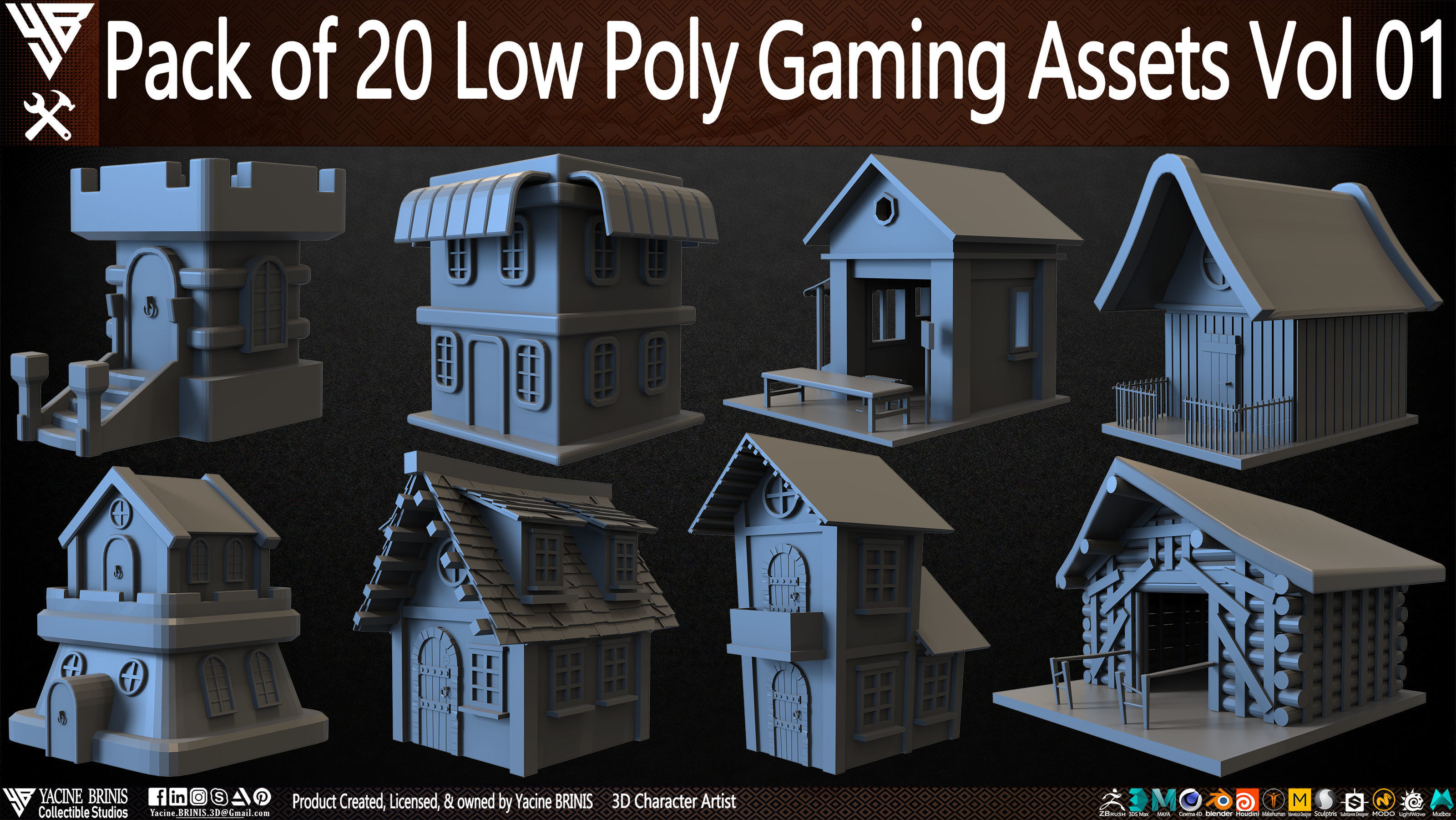Pack of 20 Low Poly Gaming Assets Vol 01 Low-poly 3D model_33