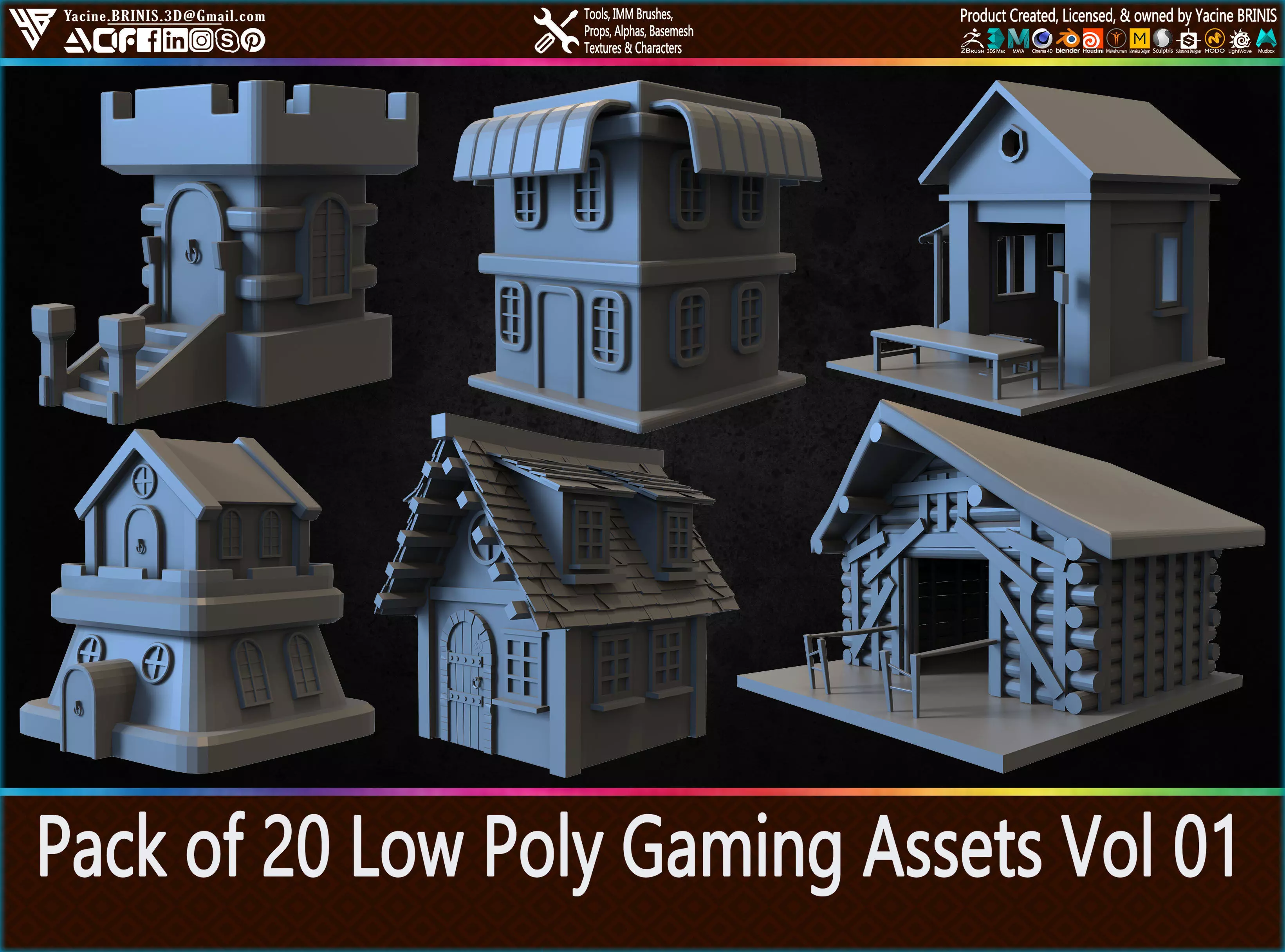 Pack of 20 Low Poly Gaming Assets Vol 01 Low-poly 3D model_0