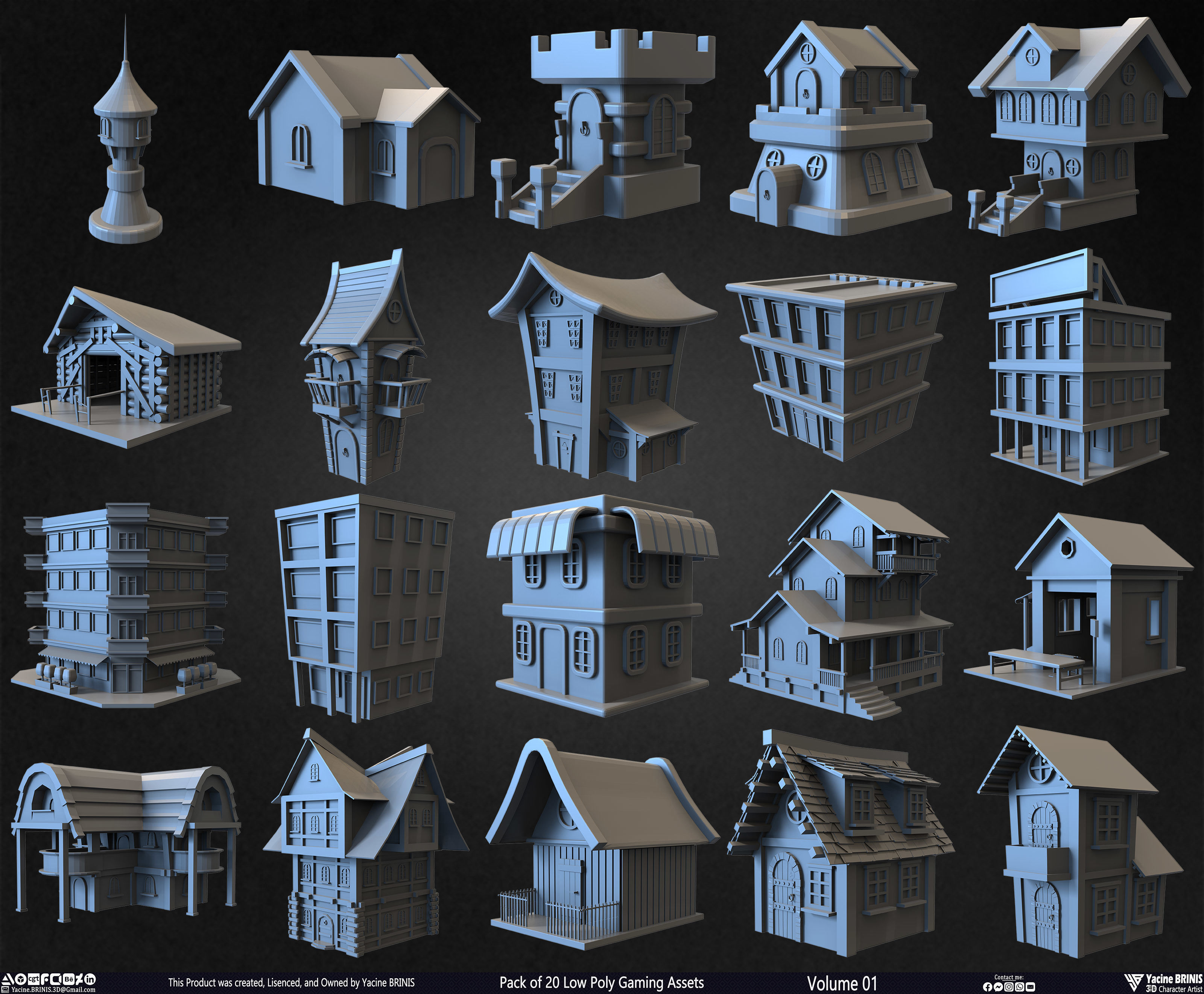 Pack of 20 Low Poly Gaming Assets Vol 01 Low-poly 3D model_21