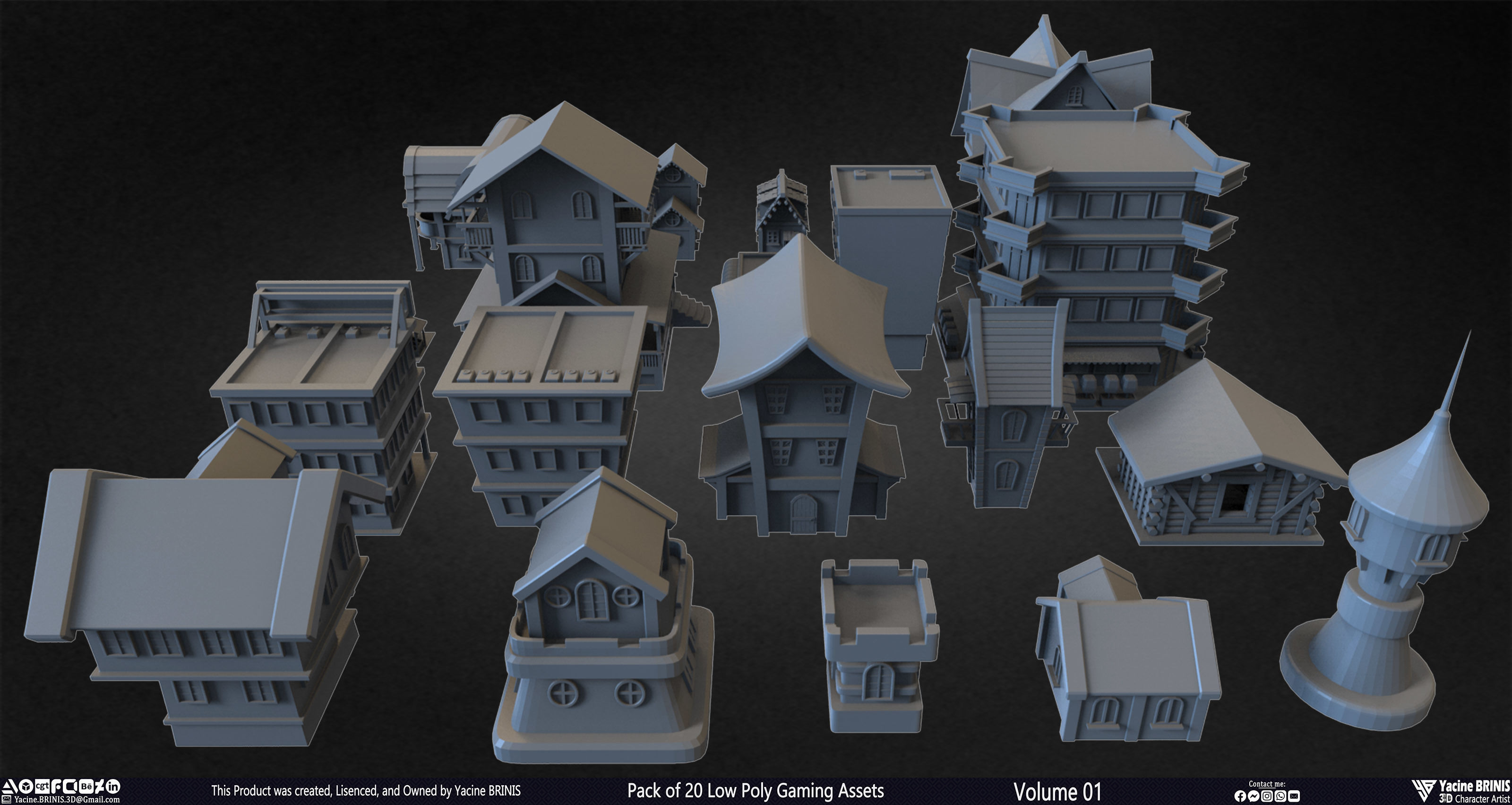Pack of 20 Low Poly Gaming Assets Vol 01 Low-poly 3D model_30