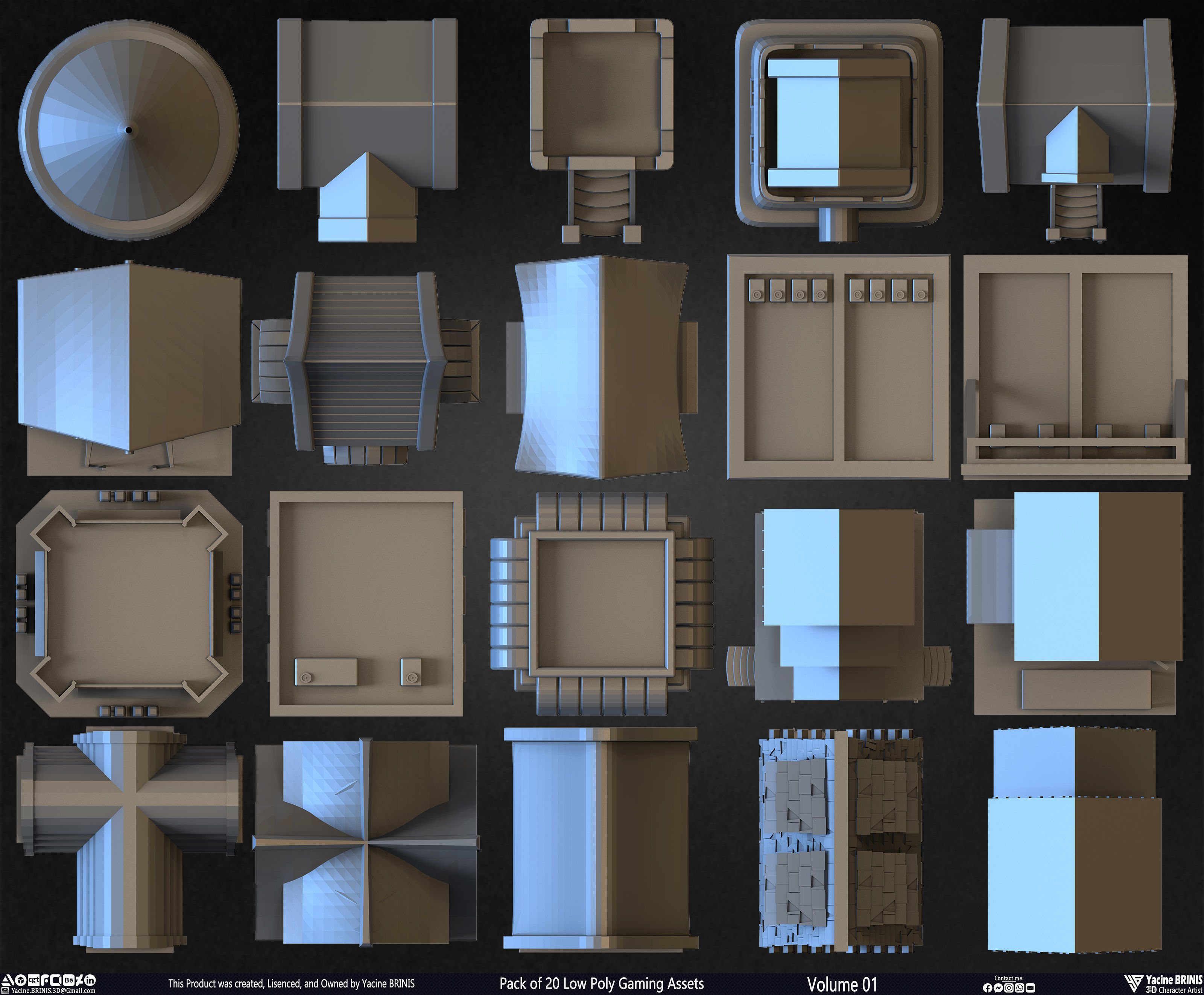 Pack of 20 Low Poly Gaming Assets Vol 01 Low-poly 3D model_23