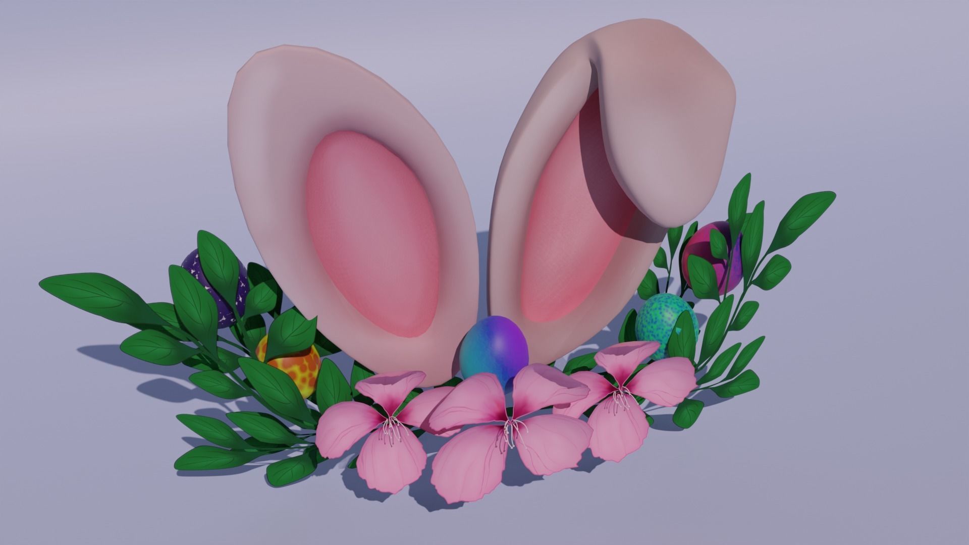 Easter Bunny Ears Wreath Low-poly 3D model_2
